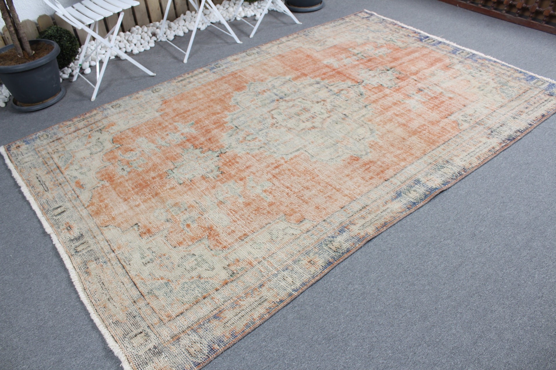 Turkish Rug, Bedroom Rugs, Outdoor Rug, 5.7x8.7 ft Large Rugs, Orange Wool Rug, Vintage Rug, Kitchen Rugs, Living Room Rug, Large Boho Rugs