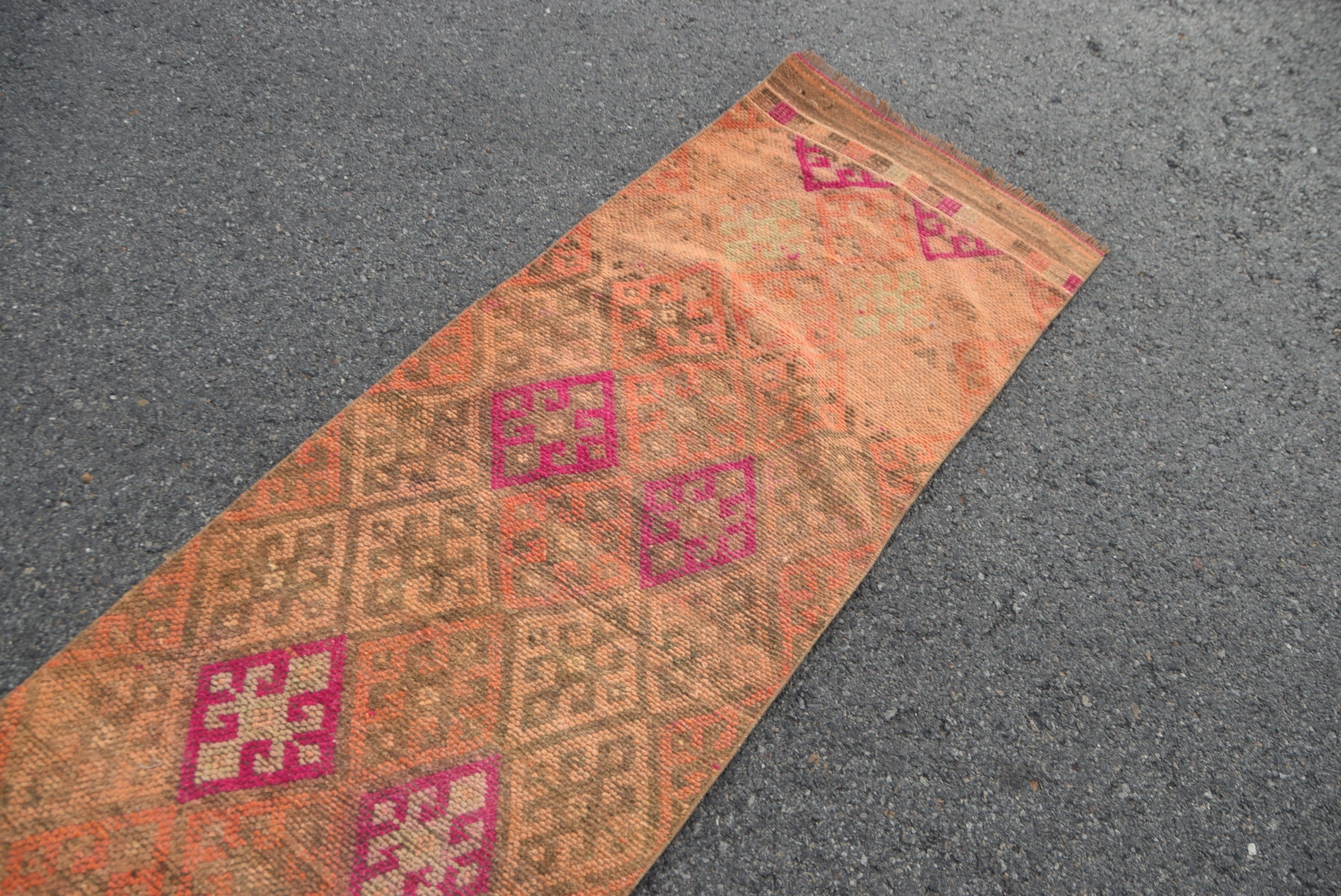 Vintage Rug, Rugs for Runner, Cool Rugs, Orange Home Decor Rug, 2.5x13.7 ft Runner Rug, Stair Rug, Turkish Rug, Turkey Rug