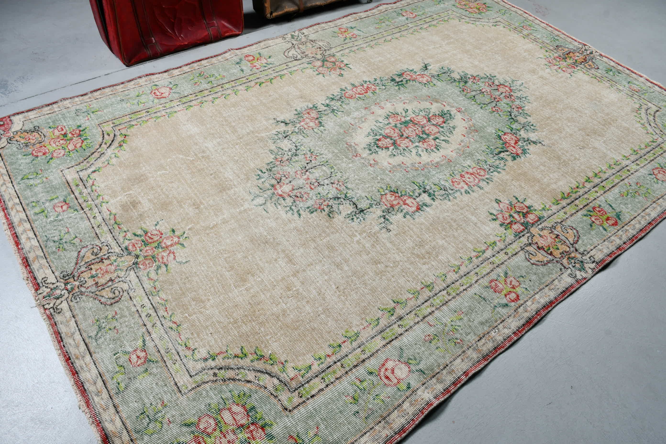 Salon Halısı, Antika Halılar, Oturma Odası Halıları, Türk Halıları, Bej Antika Halı, 5.4x9.4 ft Büyük Halı, Vintage Halı, Oushak Halı, Retro Halılar