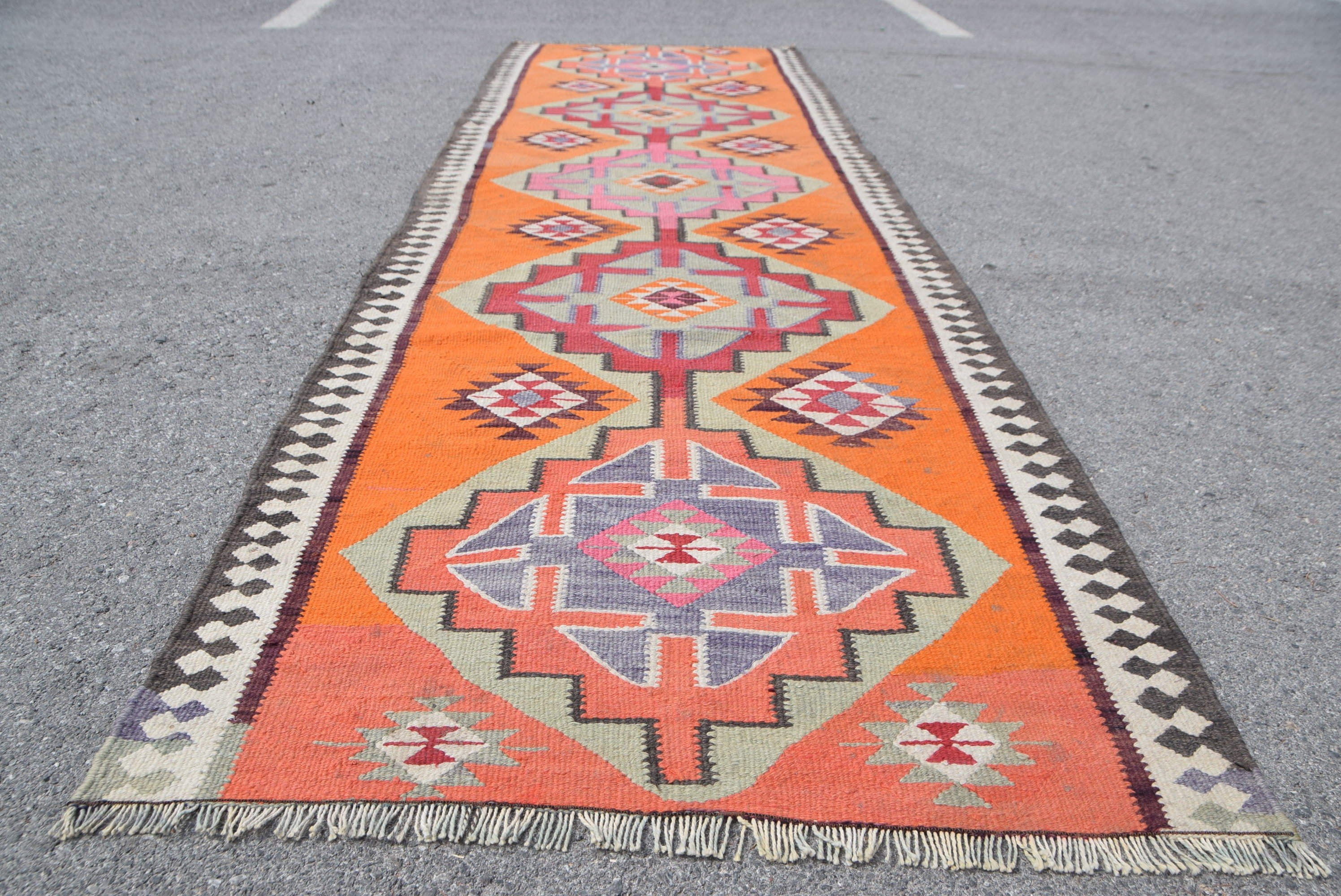 Wool Rug, Turkish Rugs, Bedroom Rugs, Rugs for Kitchen, Stair Rug, Organic Rug, Vintage Rugs, 3.3x10.7 ft Runner Rug, Orange Kitchen Rugs