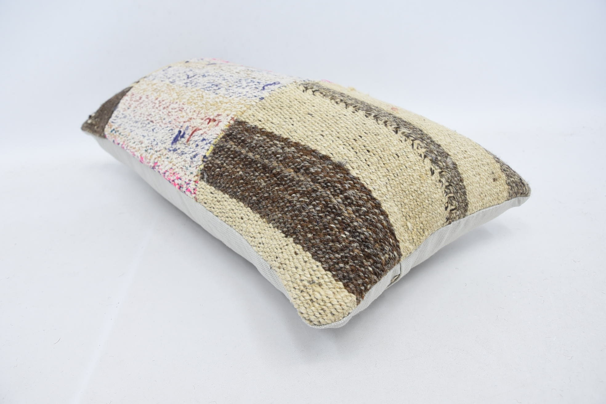 Boho Chic Pillow, Pillow for Couch, Pillow for Sofa, 12"x24" Beige Cushion, Ethnical Kilim Rug Pillow, Wool Kilim Pillow Cushion Cover