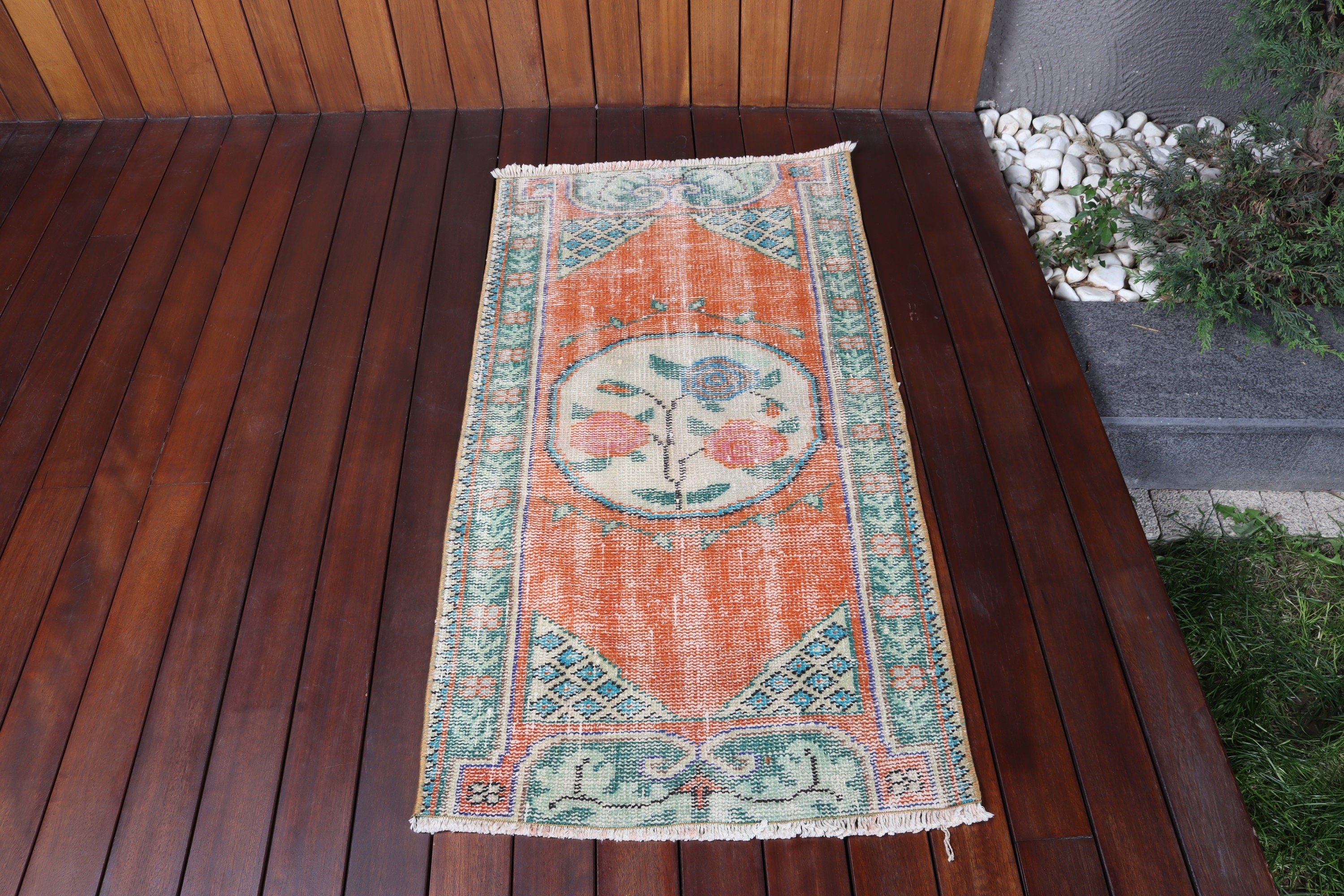 Çocuk Halıları, Yer Halıları, Bohem Halılar, Küçük Boho Halılar, El Dokuma Halılar, Vintage Halılar, Turuncu Boho Halı, Türk Halısı, 2.1x4 ft Küçük Halı