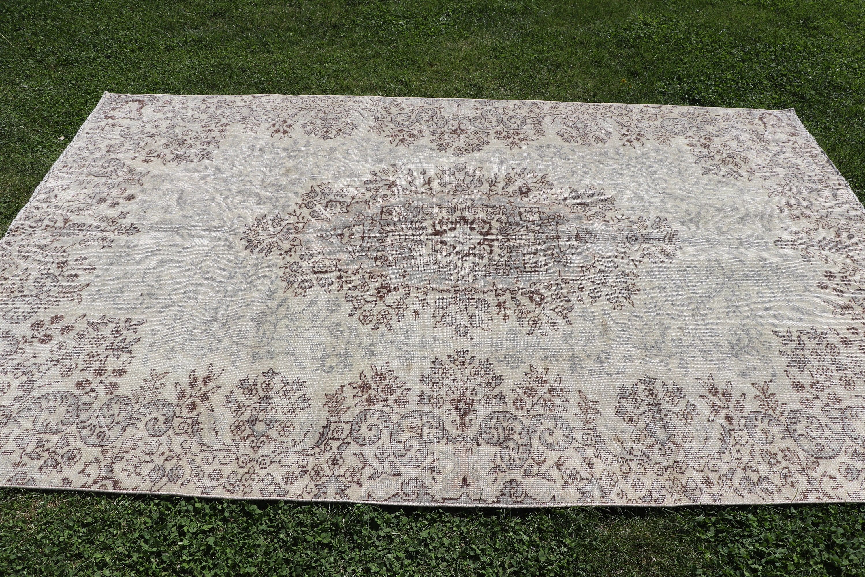 Vintage Halı, Ev Dekor Halısı, 5.6x8.7 ft Büyük Halı, Büyük Vintage Halı, Bej Zemin Halısı, Türk Halıları, Oturma Odası Halıları