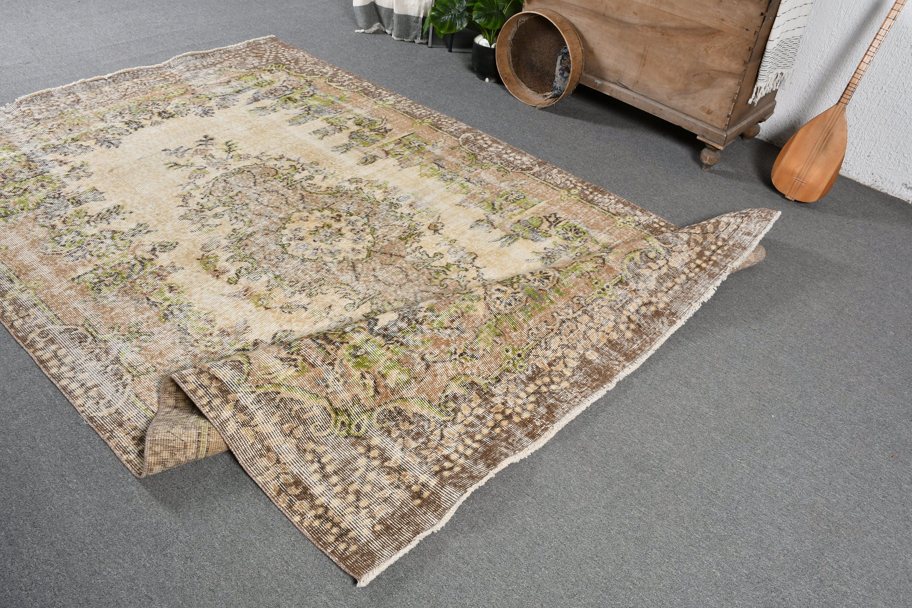 Wool Rug, Turkish Rugs, 5.8x9.4 ft Large Rug, Beige Bedroom Rugs, Antique Rugs, Dining Room Rug, Rugs for Dining Room, Vintage Rugs