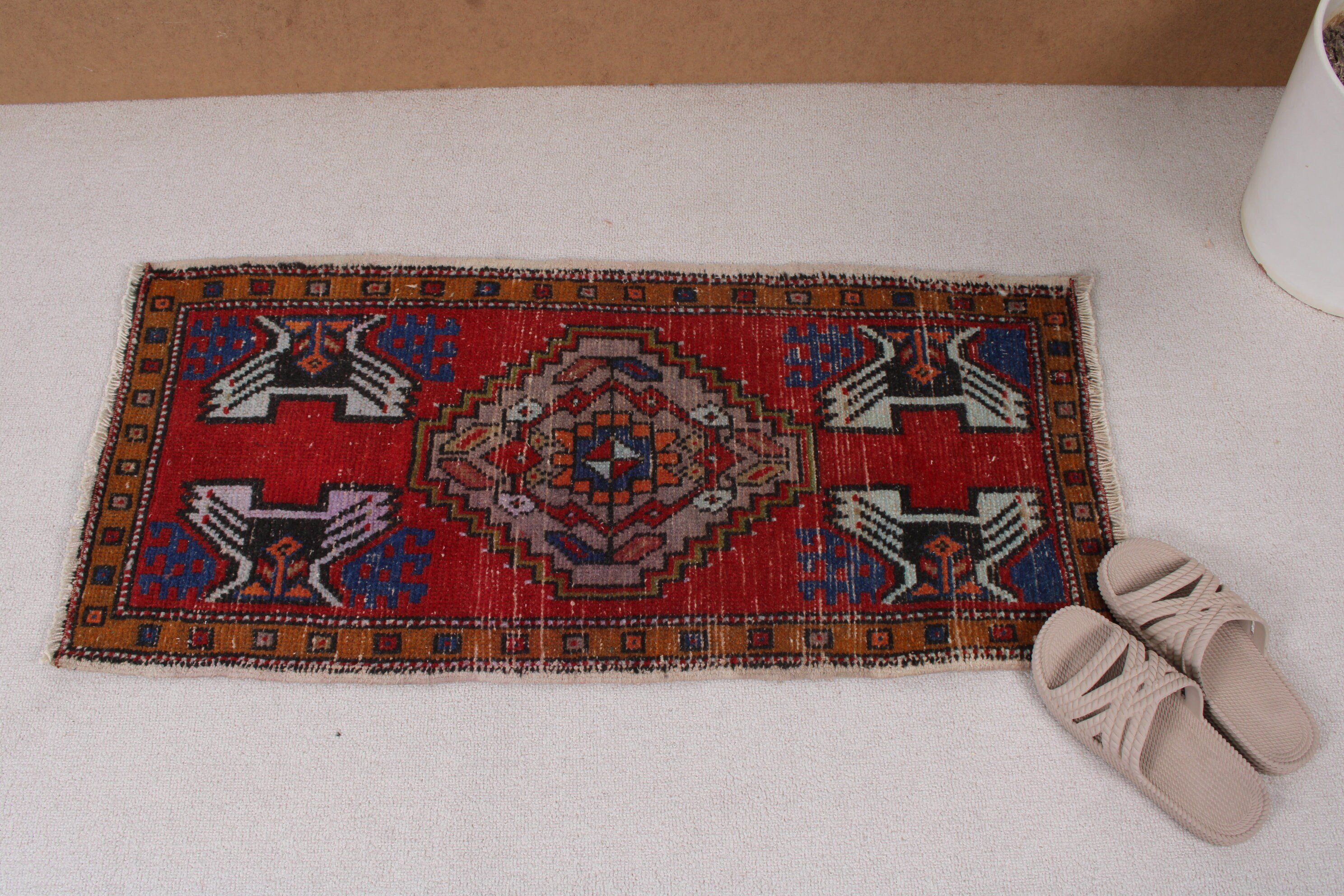 Gri Antika Halılar, Türk Halısı, Boho Halısı, 1.4x3.2 ft Küçük Halı, Düz Dokuma Halı, Vintage Halılar, Geometrik Halı, Araba Paspas Halısı, Küçük Vintage Halılar