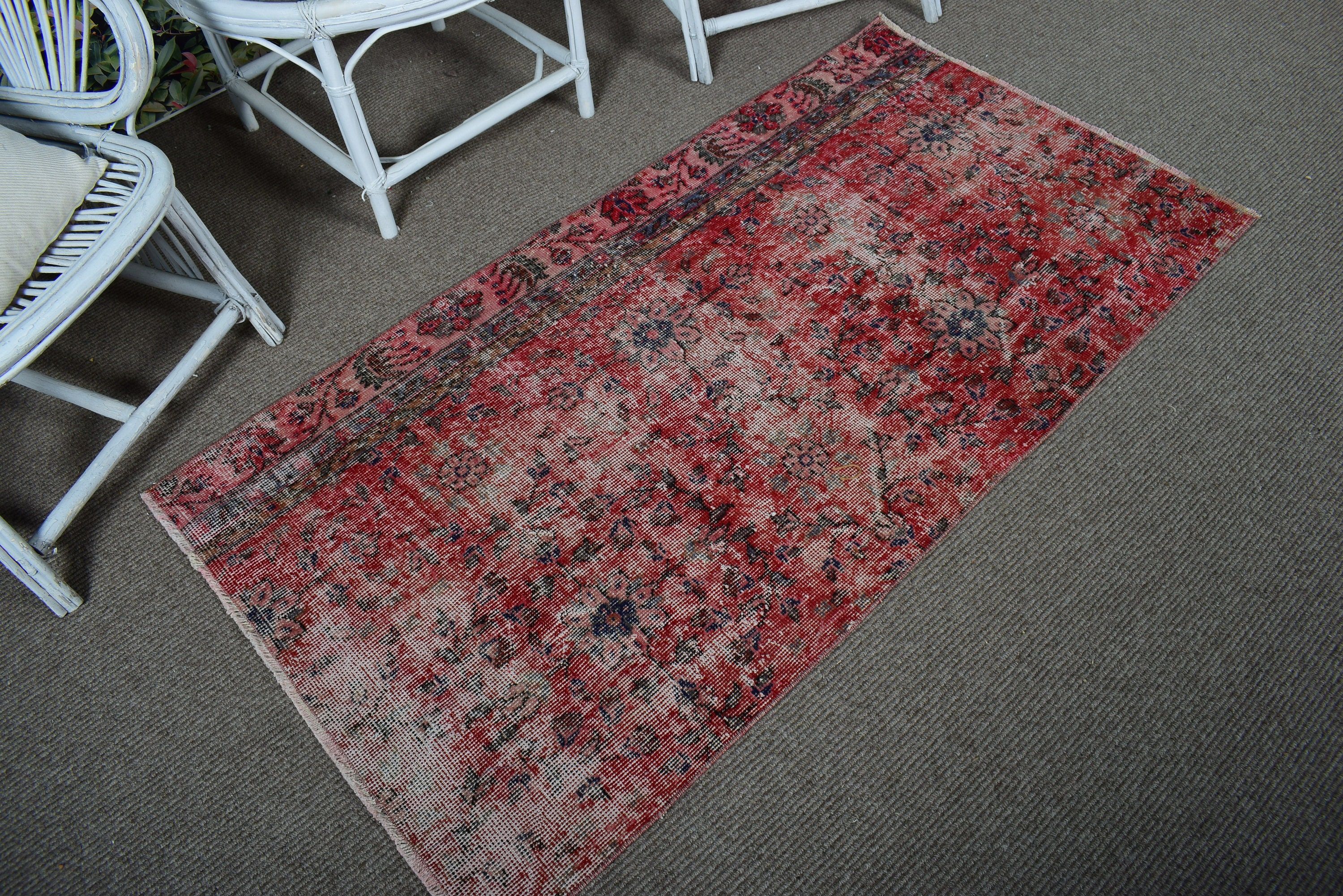 Red Moroccan Rug, Vintage Accent Rugs, Decorative Rugs, Vintage Rug, 2.8x5.6 ft Accent Rugs, Oushak Rugs, Turkish Rugs, Cool Rug, Boho Rug