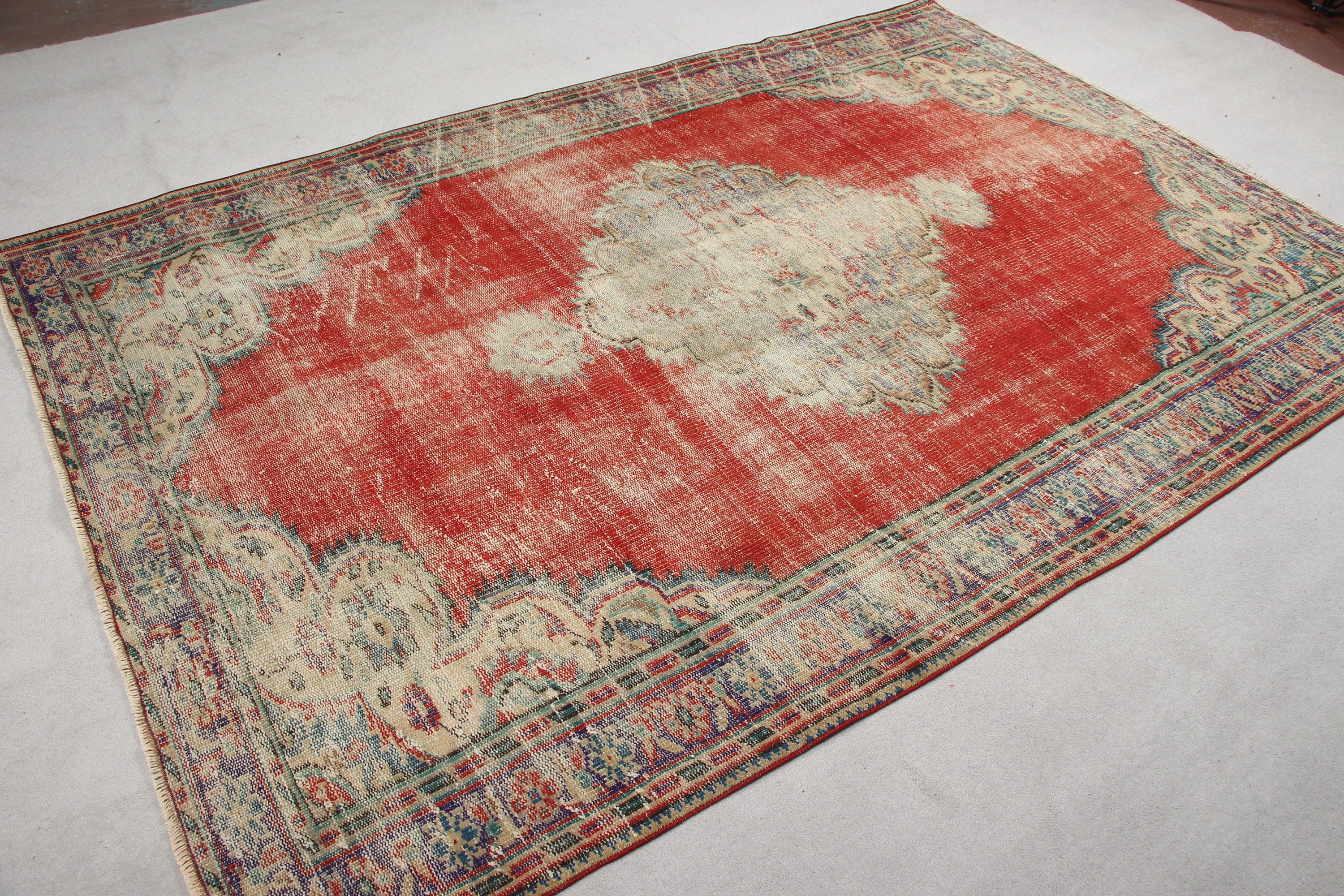 Vintage Rug, Oushak Rug, Turkish Rugs, Salon Rug, Antique Rug, 5.6x8.5 ft Large Rugs, Pastel Rugs, Rugs for Salon, Art Rug, Red Bedroom Rug