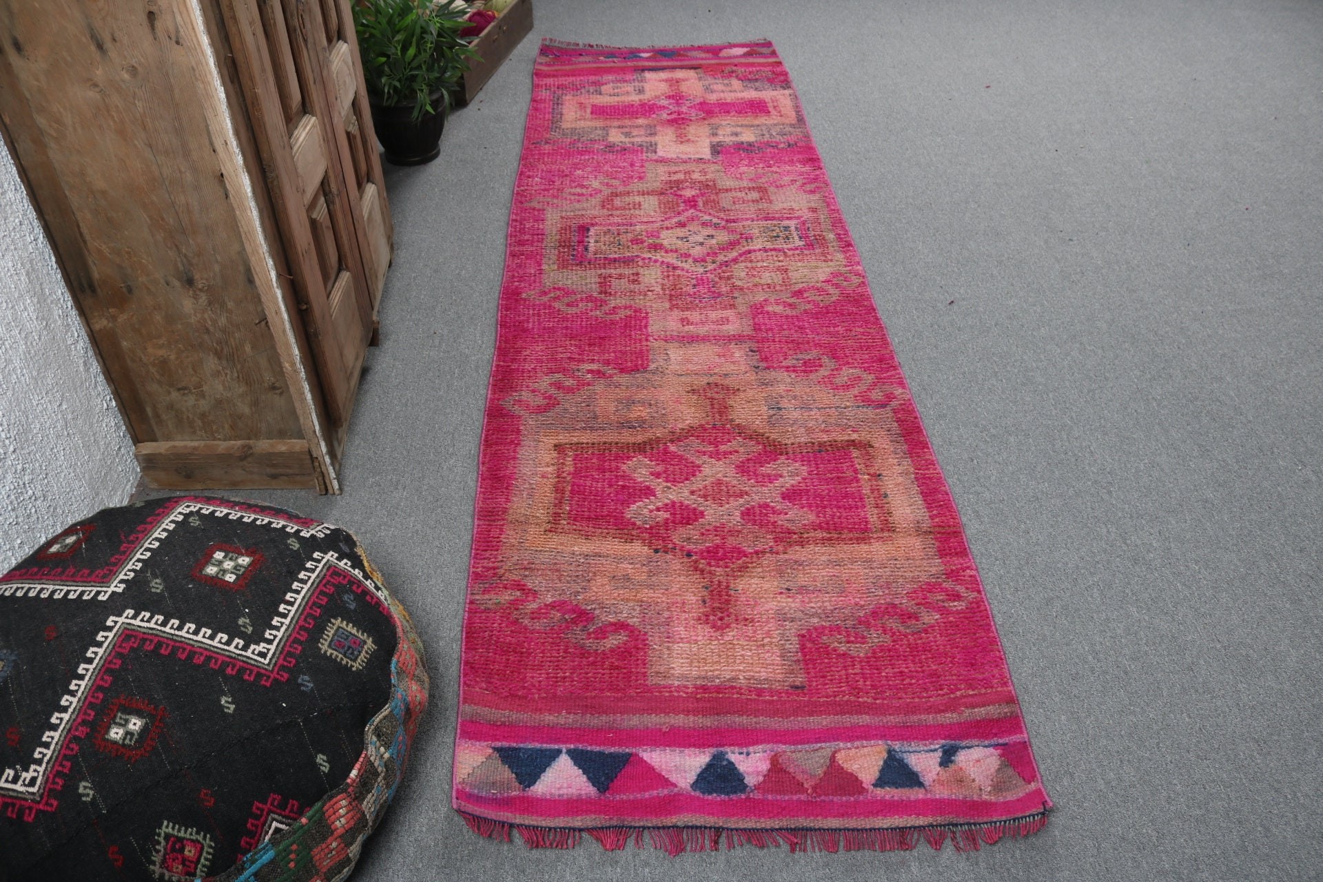 Organik Halı, Mutfak Halısı, Ev Dekor Halıları, Türk Halısı, 2.7x9.4 ft Runner Halısı, Merdiven Halısı, Pembe Ev Dekor Halısı, Vintage Halı