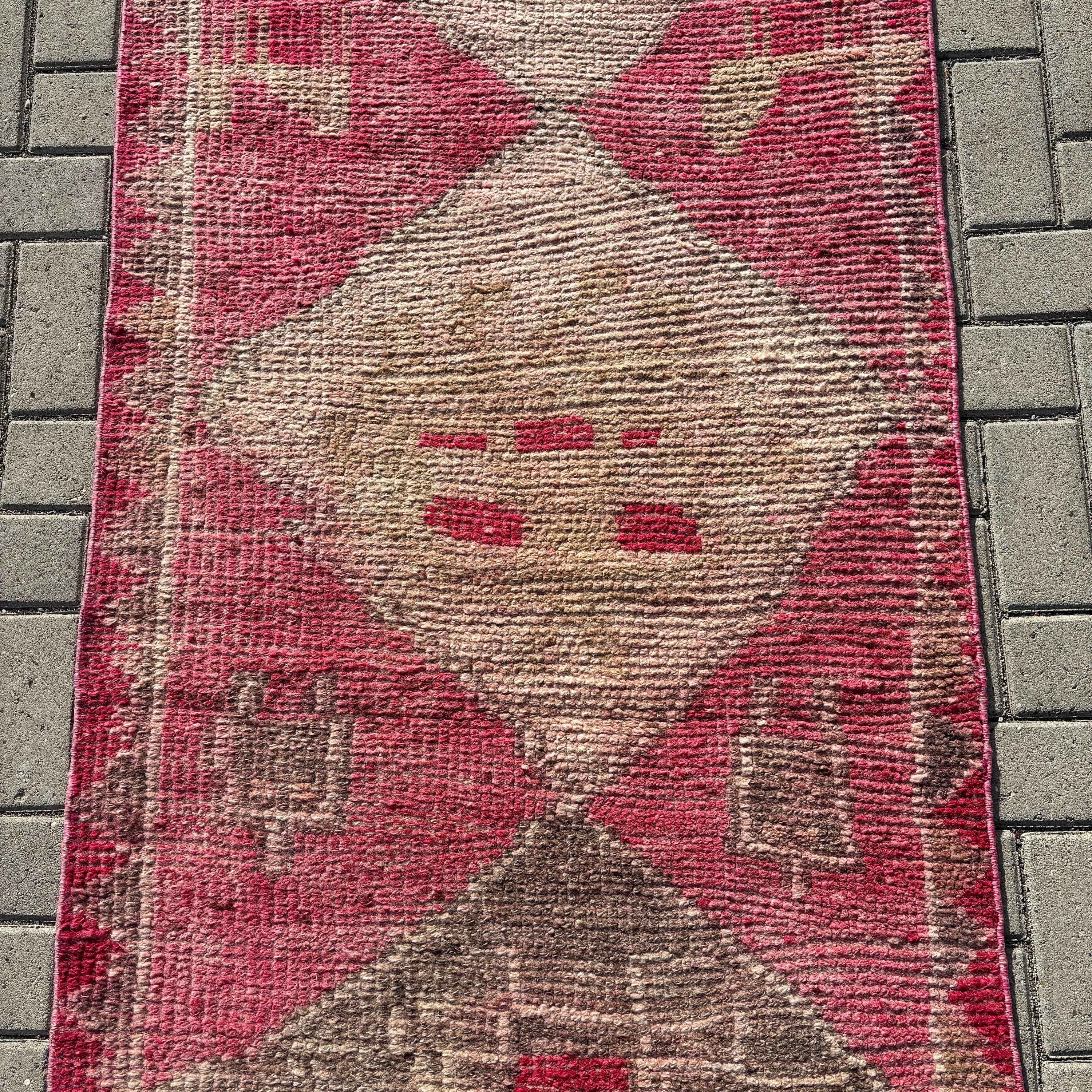 Vintage Runner Halı, Vintage Halı, Yer Halıları, Havalı Halı, Türk Halısı, Pembe 2.9x10.2 ft Runner Halısı, Koridor Halısı, Anadolu Halısı