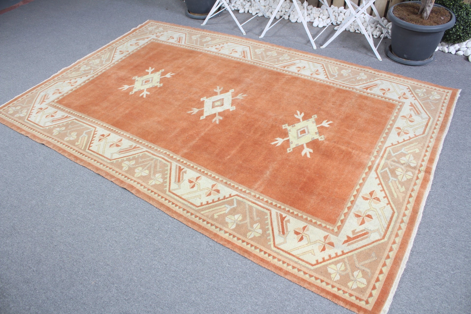 Turkish Rug, Kitchen Rug, 5.2x8.1 ft Large Rugs, Cool Rug, Vintage Rug, Vintage Decor Rug, Salon Rug, Orange Oushak Rugs, Living Room Rugs