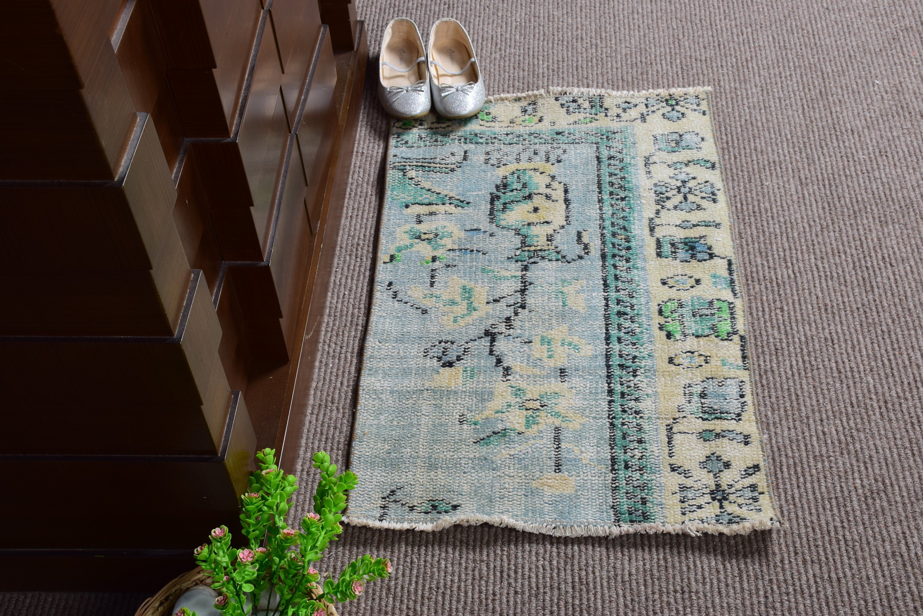 Car Mat Rug, Vintage Rugs, Oushak Rug, Moroccan Rug, Green Antique Rugs, Rugs for Nursery, Entry Rugs, Turkish Rugs, 1.6x2.6 ft Small Rugs
