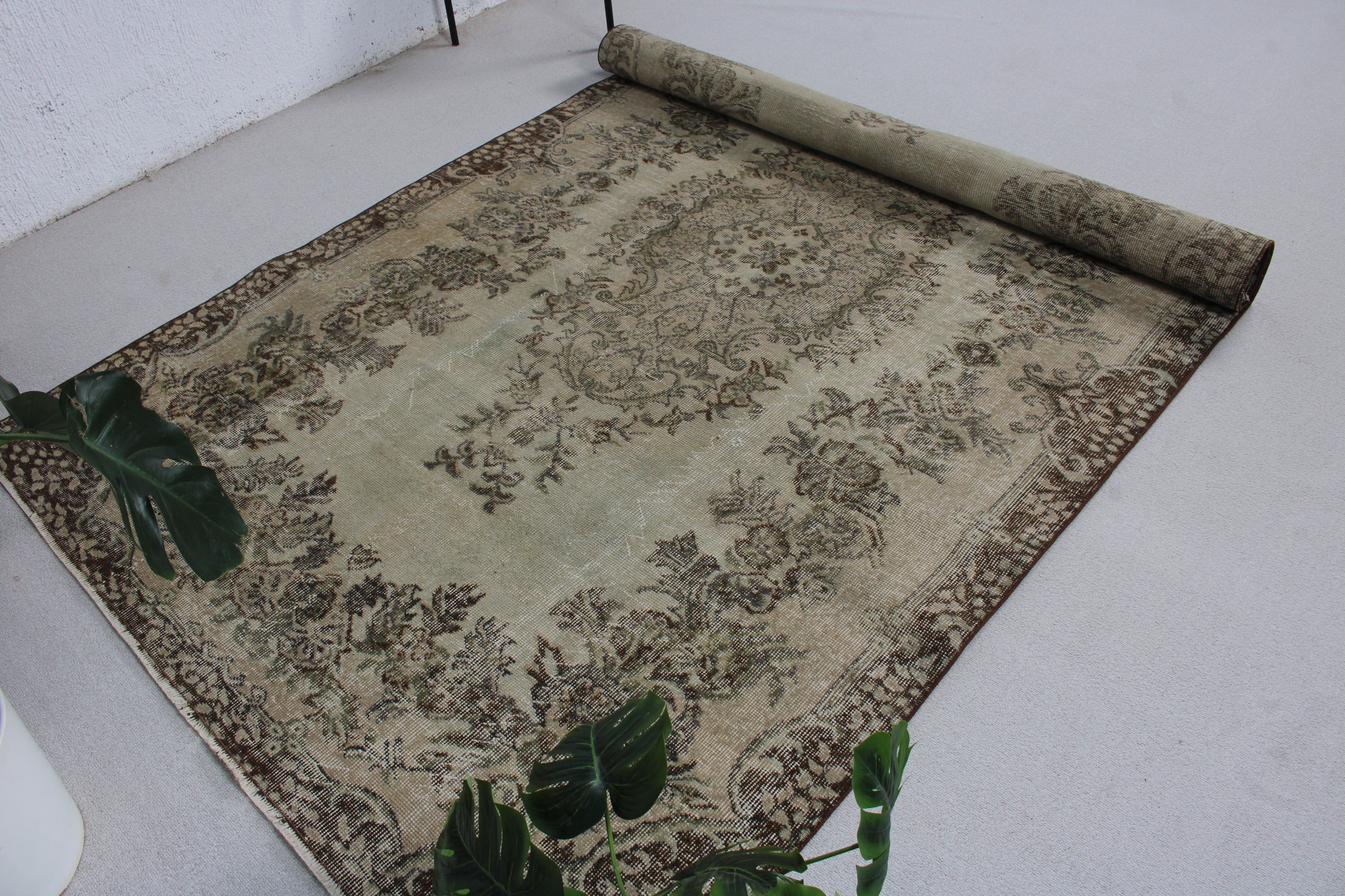 Oushak Halı, Vintage Halılar, Türk Halısı, Salon Halıları, Kahverengi 5.3x8.3 ft Büyük Halı, El Dokuma Halılar, Büyük Oushak Halısı, Havalı Halı