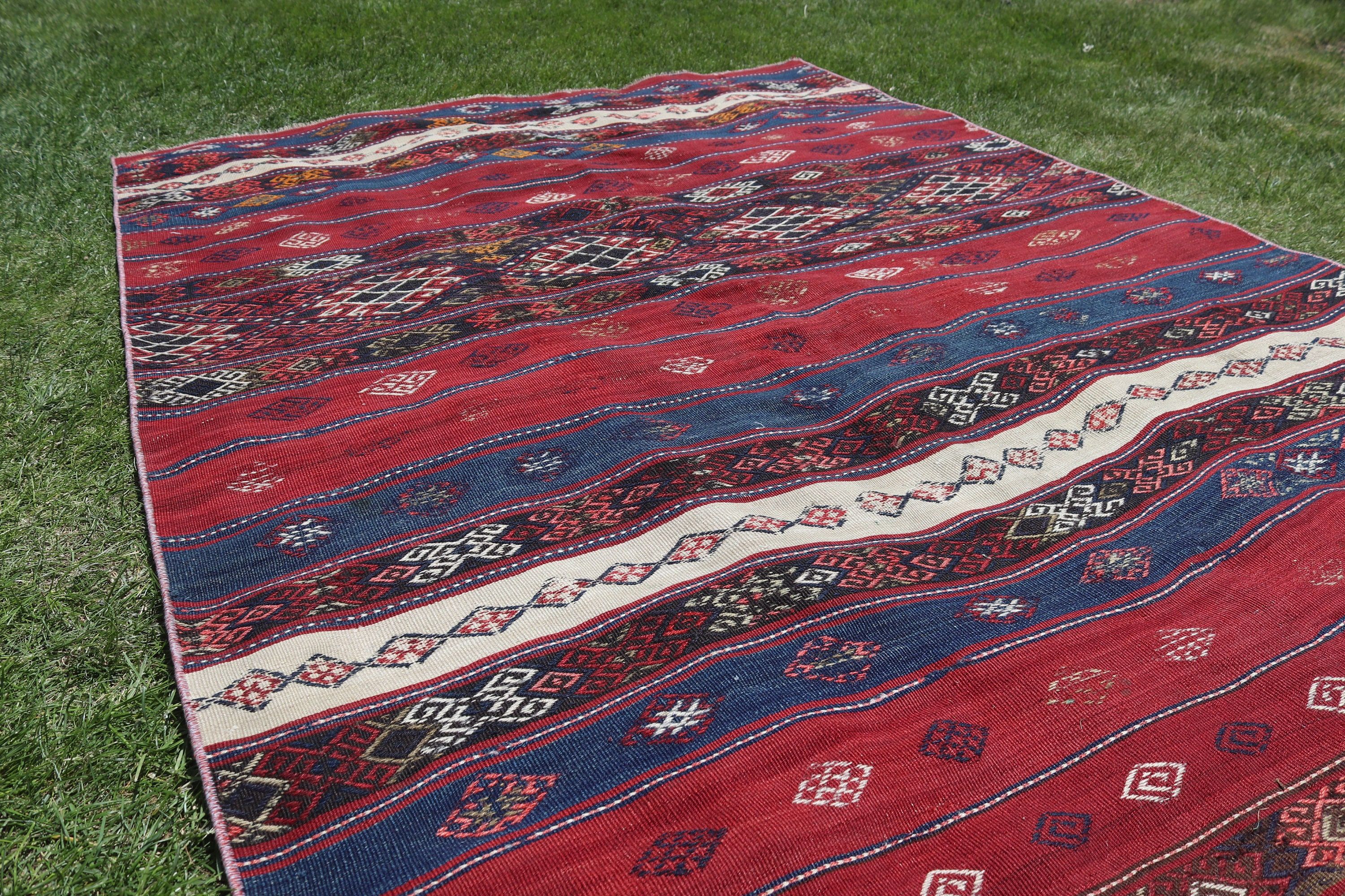 Oushak Bölge Halıları, Yer Halıları, Kırmızı Anadolu Halıları, Türk Halıları, Oryantal Halı, Vintage Halılar, Kilim, 4,9x7,2 ft Alan Halıları, Boho Halıları