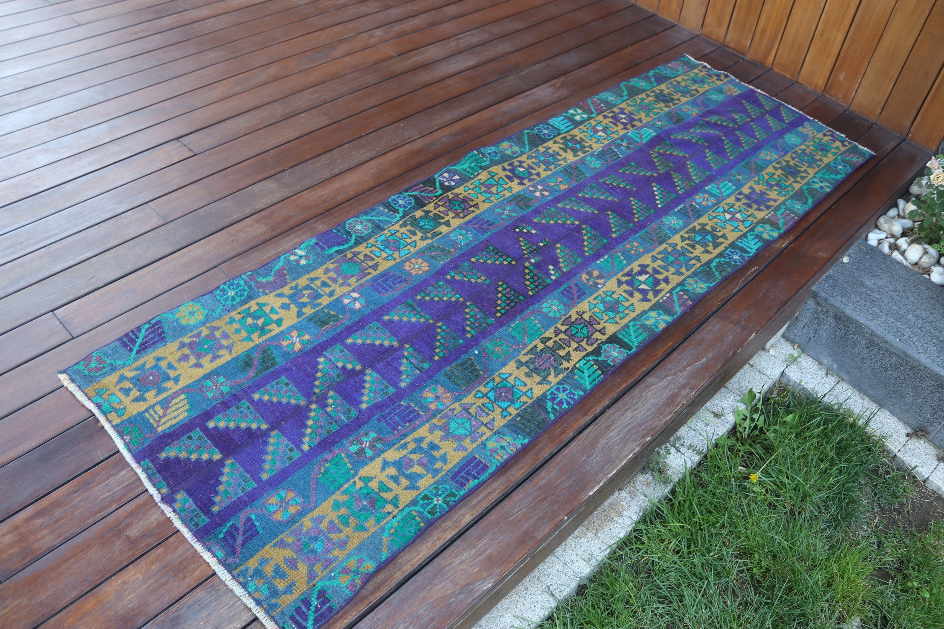 Turkish Rug, Handwoven Rugs, Ethnic Rugs, 2.1x6.4 ft Runner Rug, Corridor Rugs, Kitchen Rugs, Blue Bedroom Rug, Statement Rug, Vintage Rugs