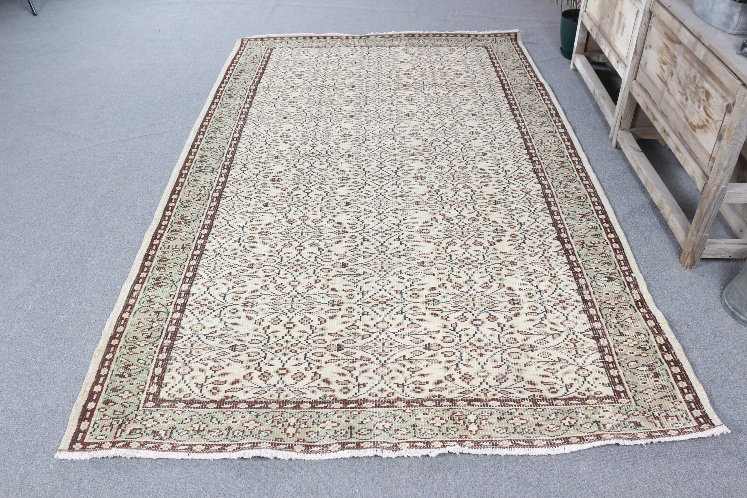 5.2x8.6 ft Büyük Halı, Vintage Halı, Bej Yatak Odası Halıları, Yemek Odası Halıları, Mutfak Halısı, Türk Halısı, Büyük Vintage Halılar