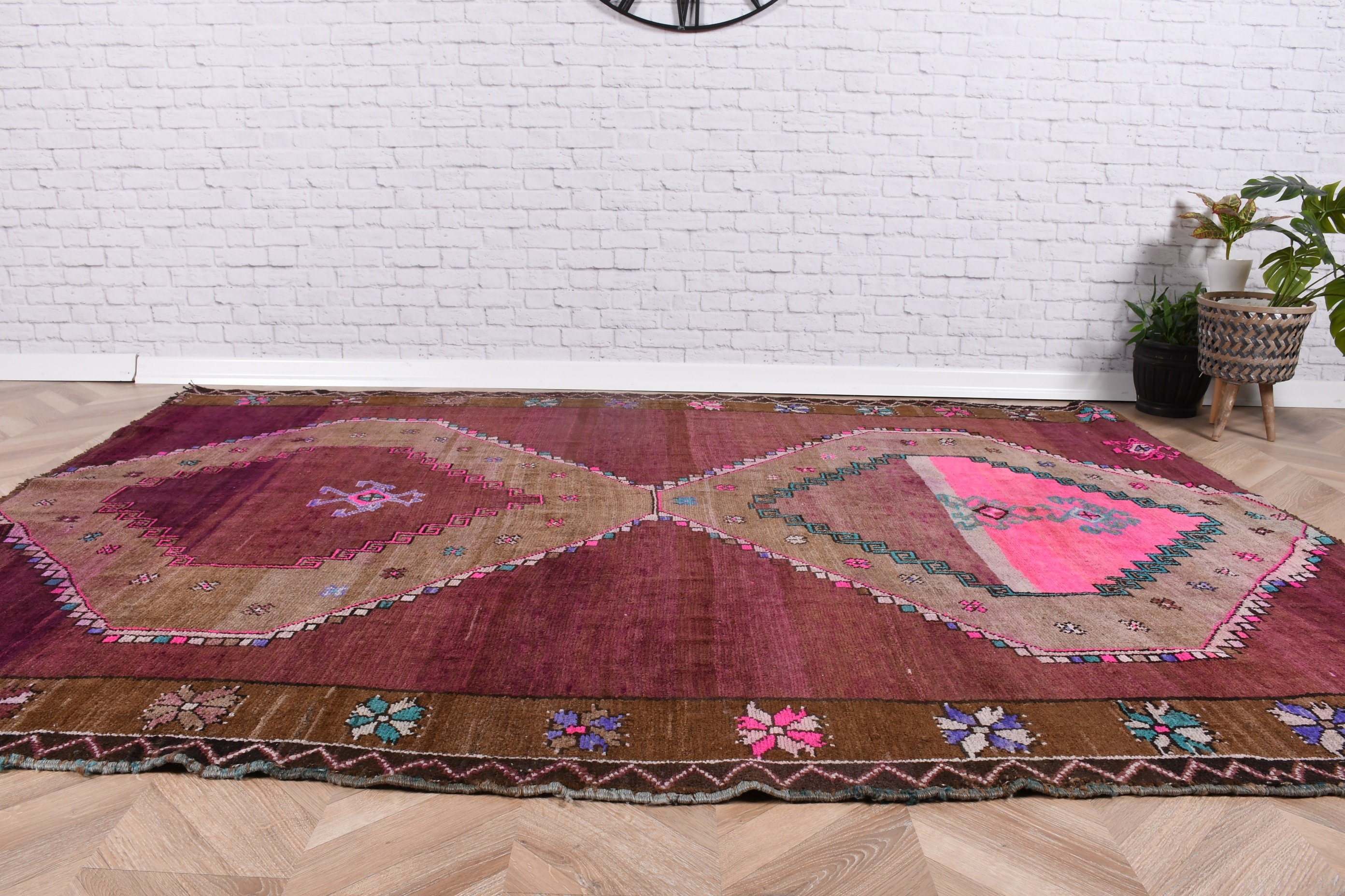 Salon Rug, Vintage Rugs, Neutral Rug, 5.9x7.8 ft Large Rug, Ethnic Rug, Large Oushak Rugs, Purple Boho Rugs, Statement Rug, Turkish Rugs