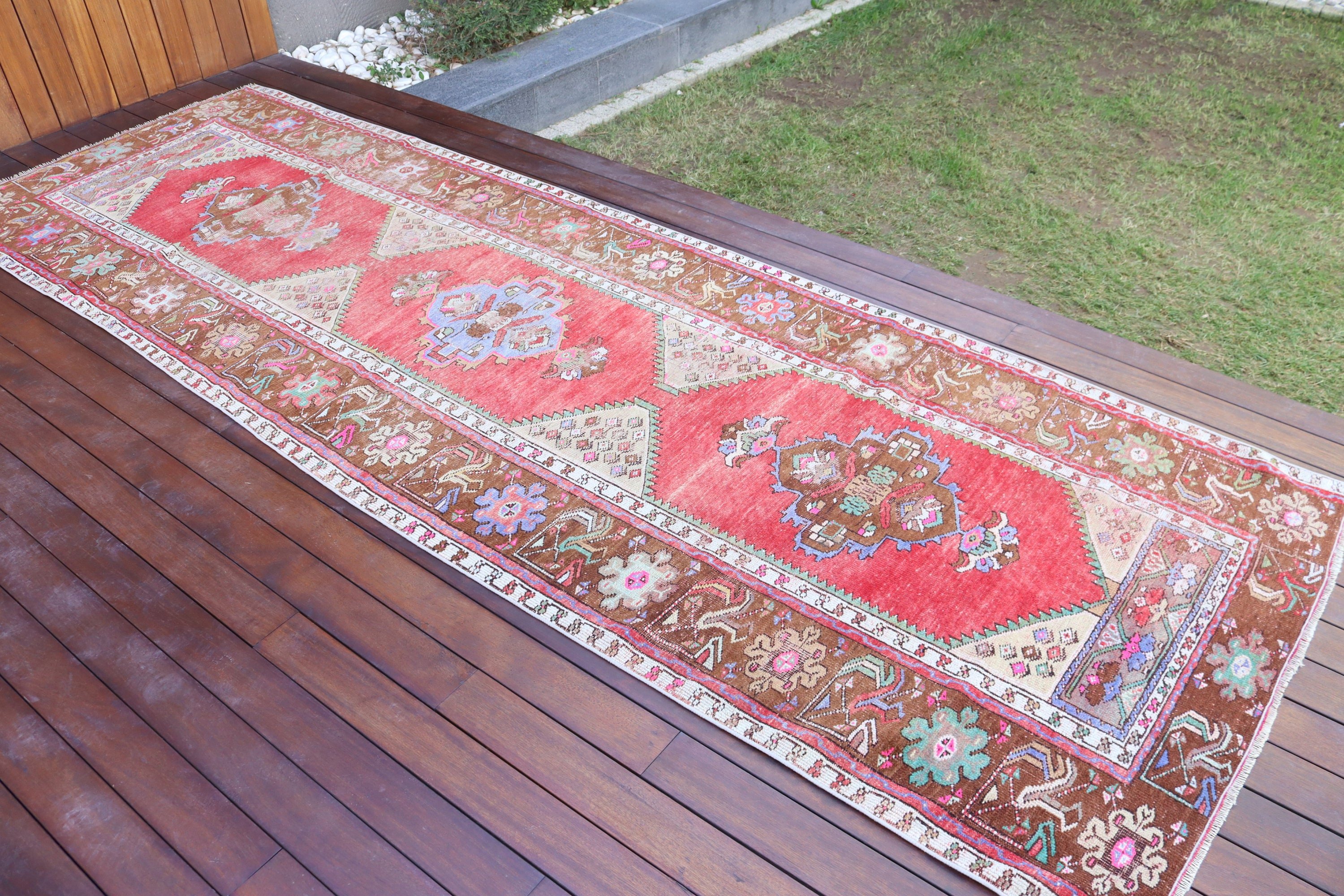 Uzun Yolluk Halısı, Türk Halısı, Vintage Halılar, Beni Ourain Runner Halıları, Geometrik Halı, 3.5x10.5 ft Runner Halıları, Kırmızı Oushak Halısı