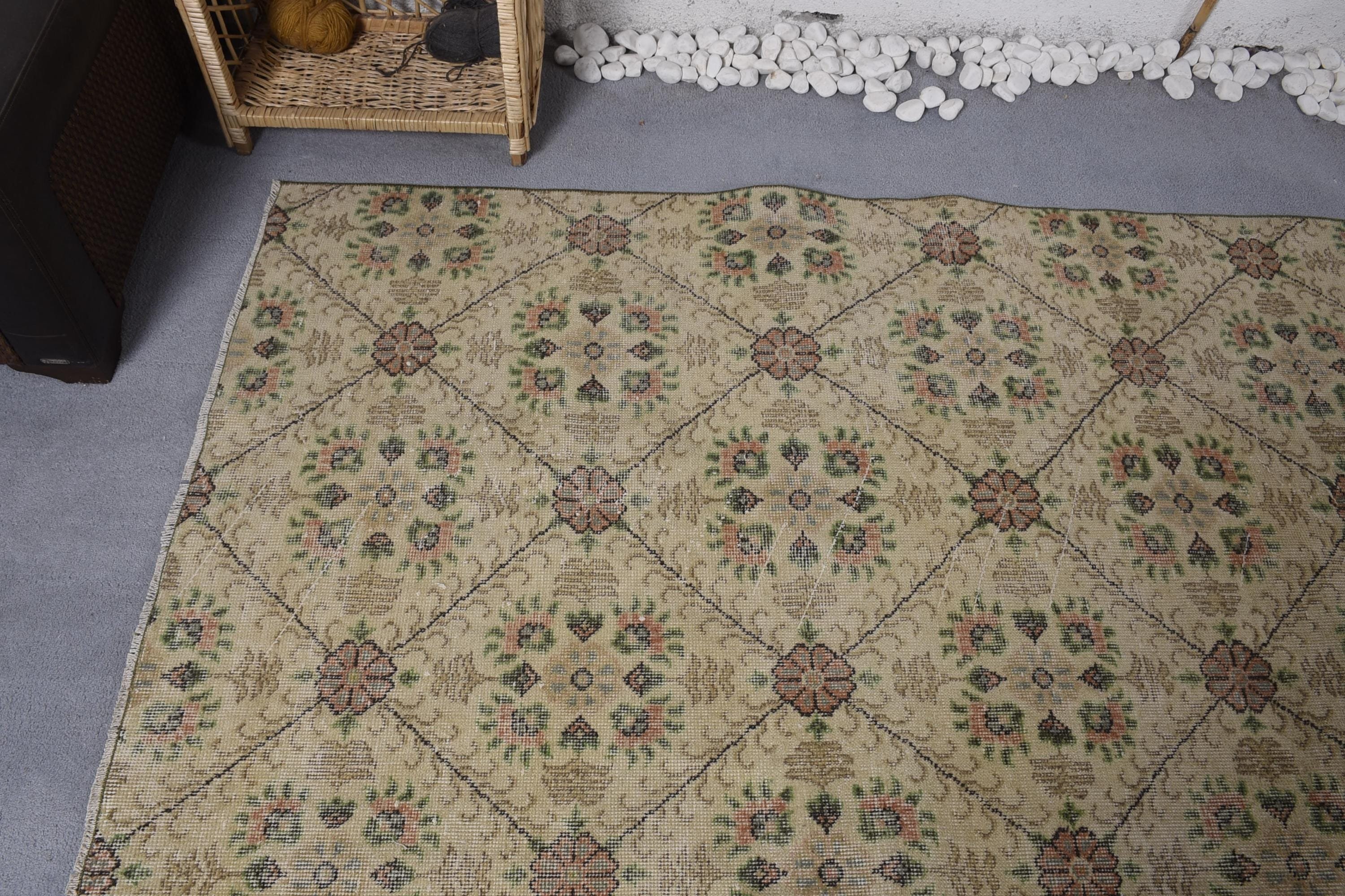 3.8x6.6 ft Area Rugs, Nursery Rugs, Home Decor Rug, Turkish Rugs, Living Room Rugs, Beige Wool Rugs, Office Rug, Vintage Rugs, Luxury Rug