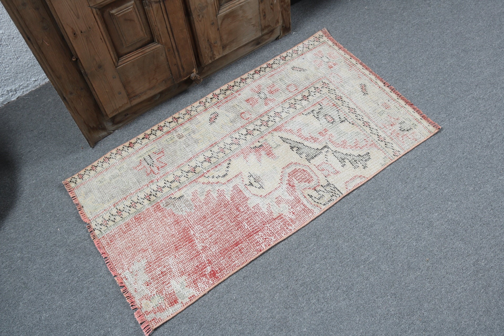 Küçük Vintage Halı, Türk Halıları, Kabile Halıları, Araba Paspas Halıları, Yatak Odası Halıları, Kırmızı 2x3.5 ft Küçük Halı, Vintage Halı, Bildiri Halısı