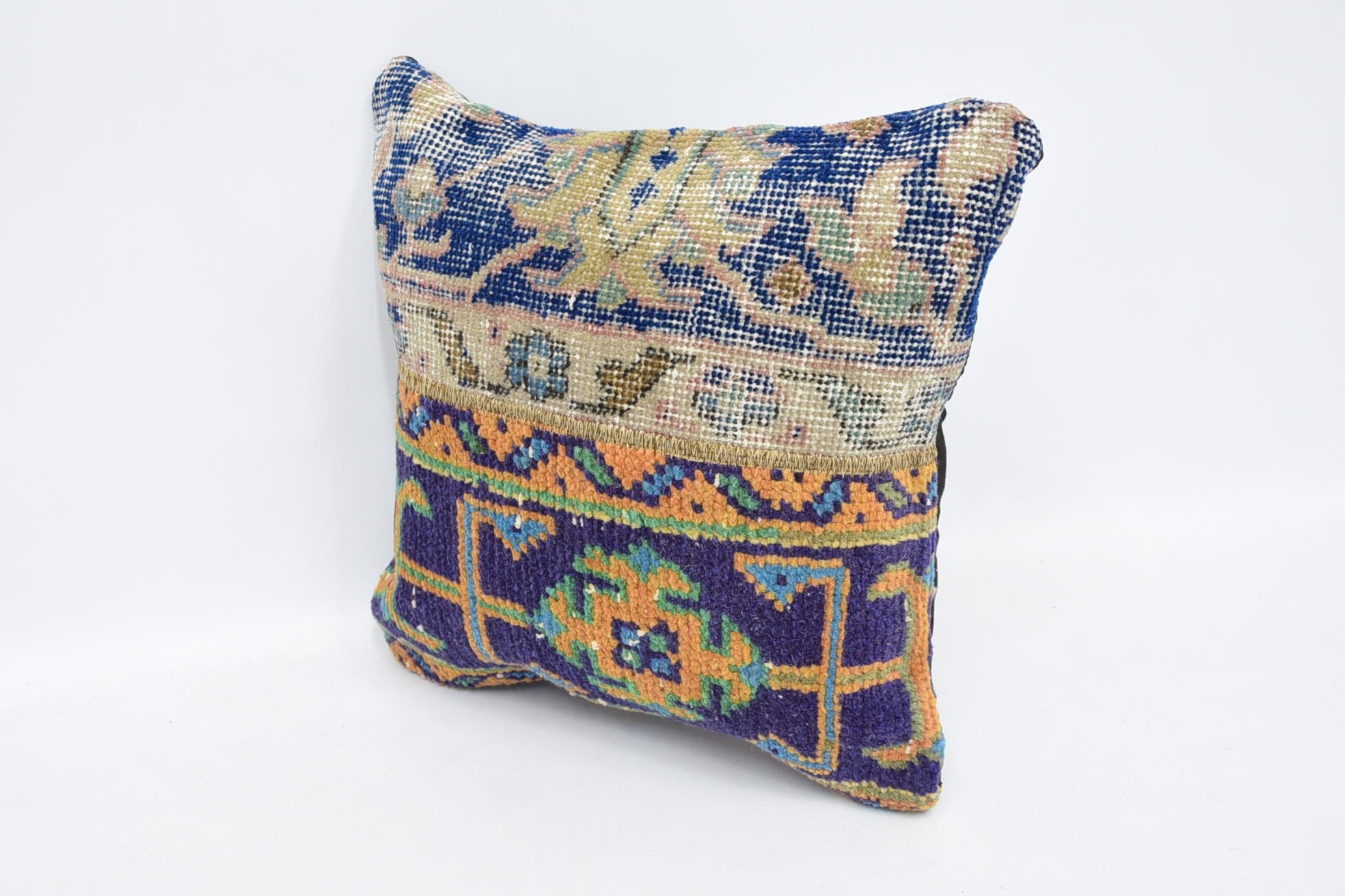 Vintage Pillow, 16"x16" Blue Pillow Case, Turkish Pillow, Ethnical Kilim Rug Pillow, Pet Cushion Cover, Garden Cushion Case