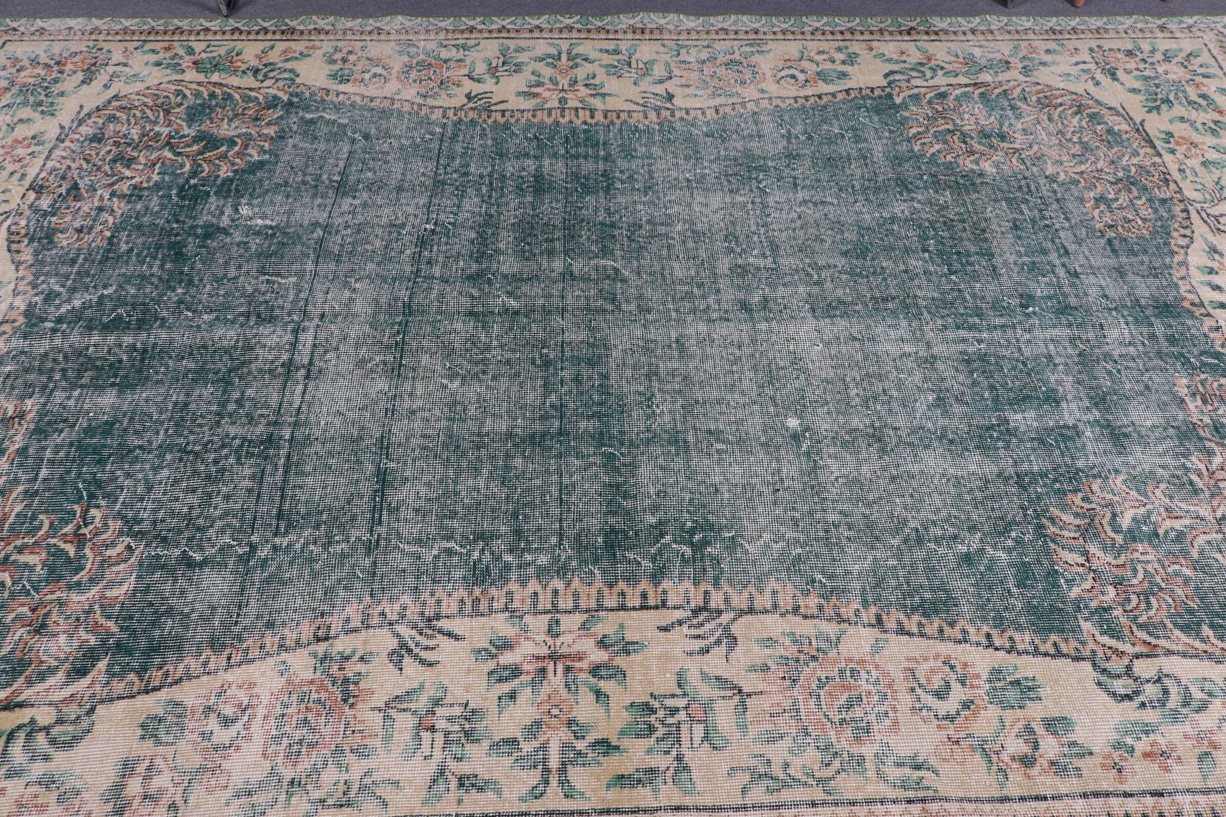 Living Room Rugs, Boho Rug, Green Floor Rug, Wool Rug, Rugs for Salon, Vintage Rug, Cool Rug, Salon Rug, 6.7x10.2 ft Large Rug, Turkish Rug