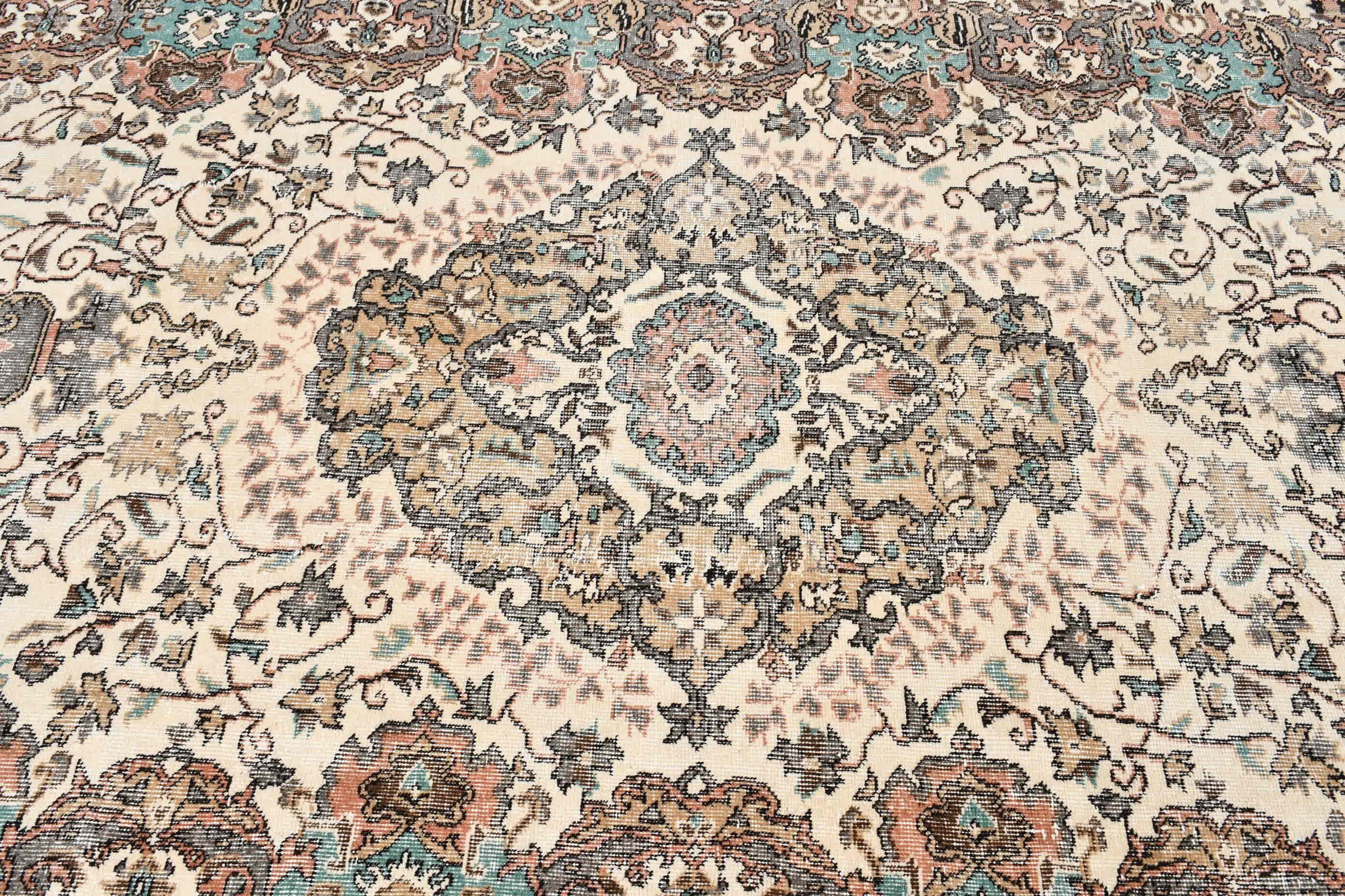 Yemek Odası Halısı, Vintage Halılar, Antika Halı, Boho Halı, 5.7x9.6 ft Büyük Halı, Oturma Odası Halısı, Oushak Halıları, Türk Halıları, Bej Antika Halı