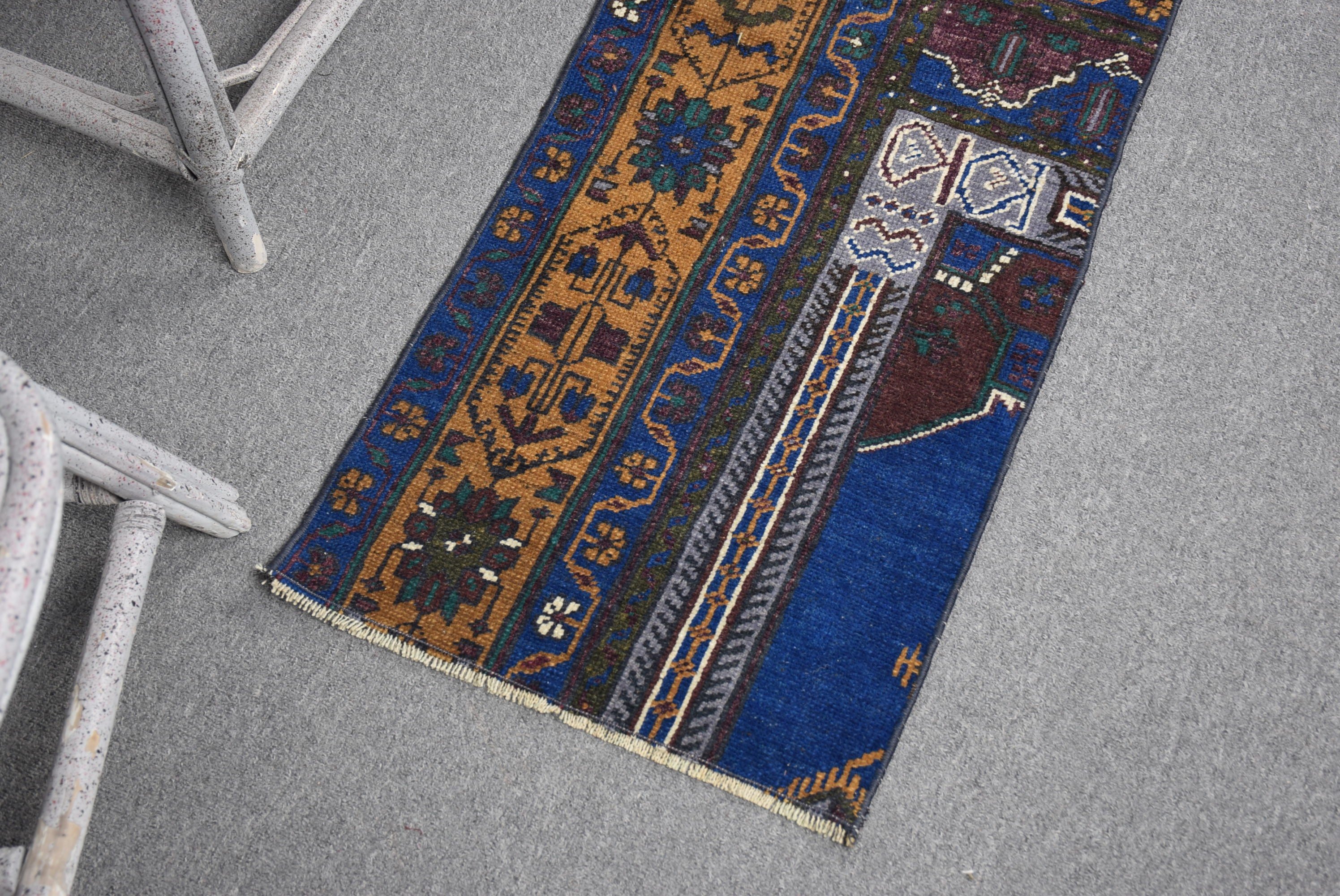 Moroccan Rug, Vintage Rug, 1.5x3.2 ft Small Rugs, Bath Rug, Turkish Rug, Blue Wool Rugs, Nursery Rug, Kitchen Rug, Rugs for Bathroom