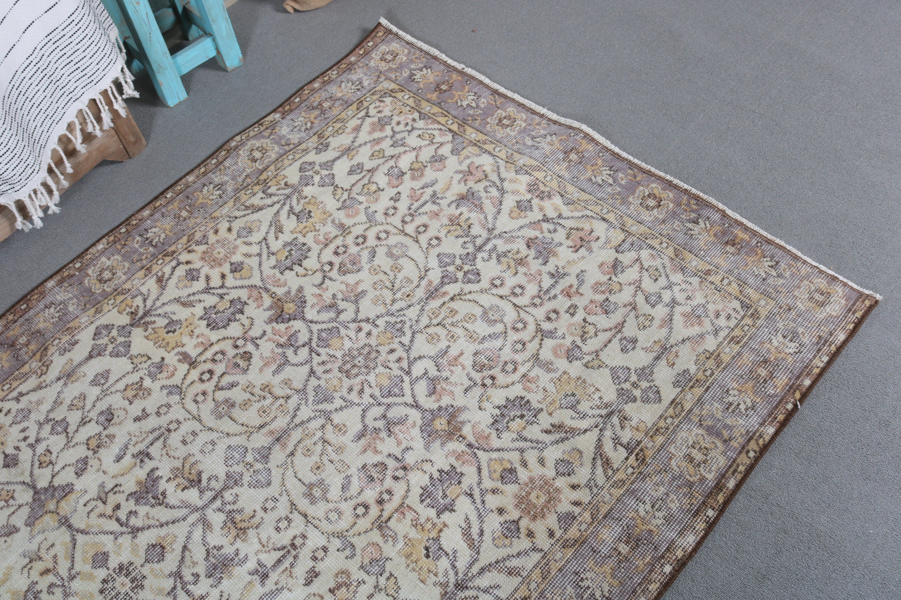 3.8x6.5 ft Alan Halısı, Vintage Halılar, Mutfak Halıları, Ev Dekorasyonu Halısı, Yatak Odası Halıları, Bej Zemin Halısı, Yemek Odası Halısı, Sanat Halısı, Türk Halısı