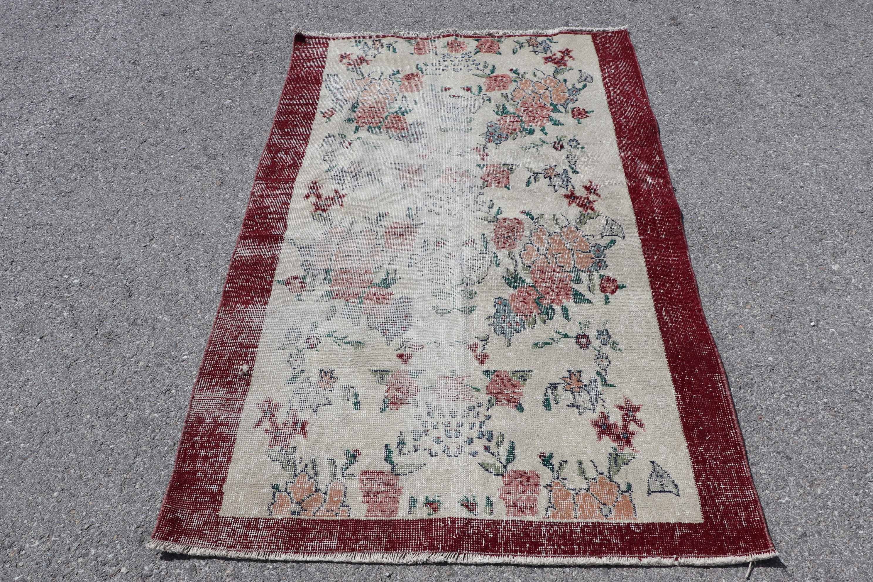 Entry Rugs, Oushak Rug, Vintage Rug, Moroccan Rug, Bedroom Rug, Turkish Rugs, Art Rug, Red Wool Rugs, Rugs for Entry, 3.7x5.6 ft Accent Rug