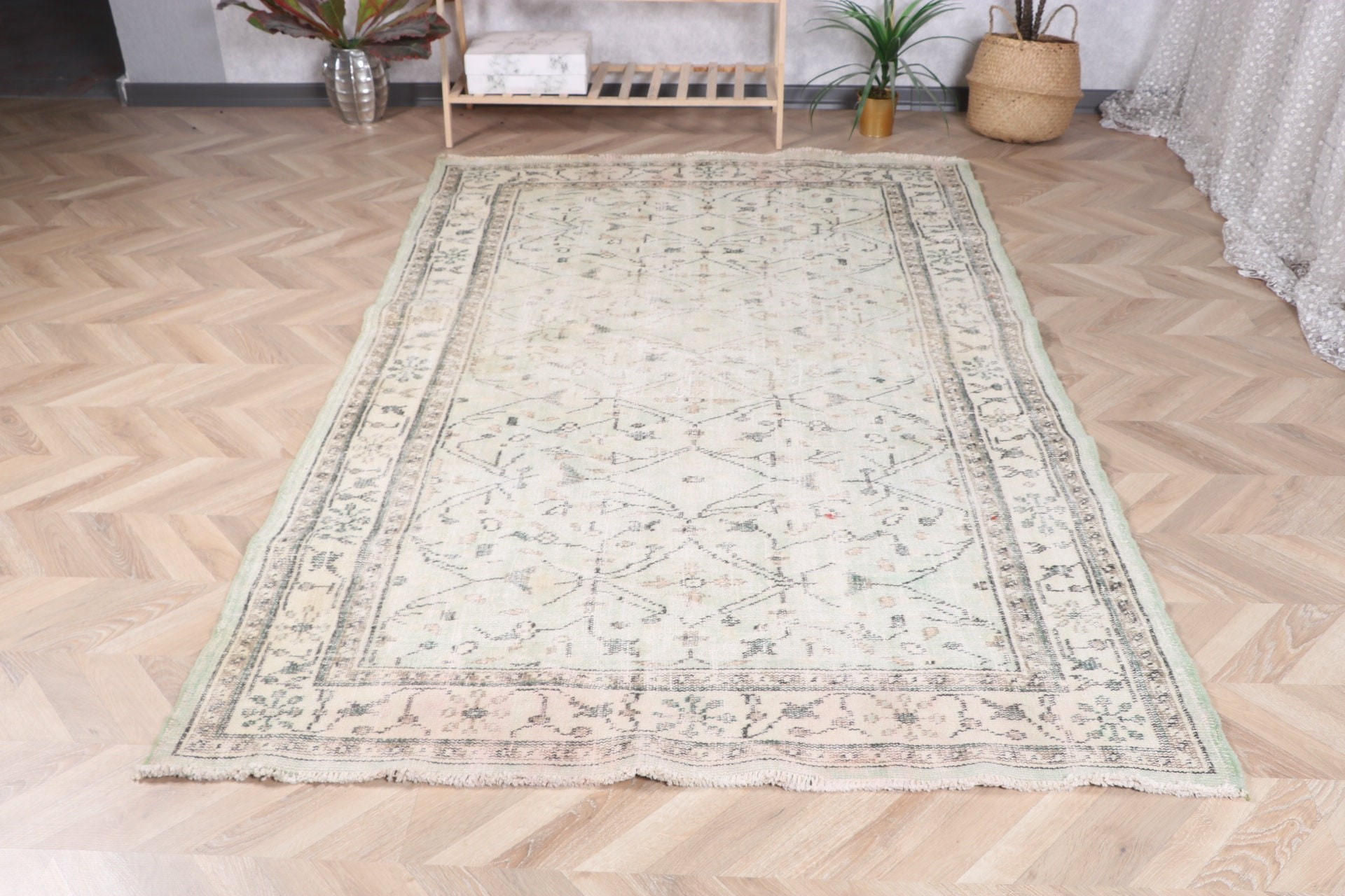 Vintage Halılar, Yatak Odası Halıları, Vintage Alan Halısı, Tribal Halı, 4,9x8 ft Alan Halıları, Bej Oushak Halısı, Türk Halıları, Mutfak Halısı, Düz Dokuma Halı