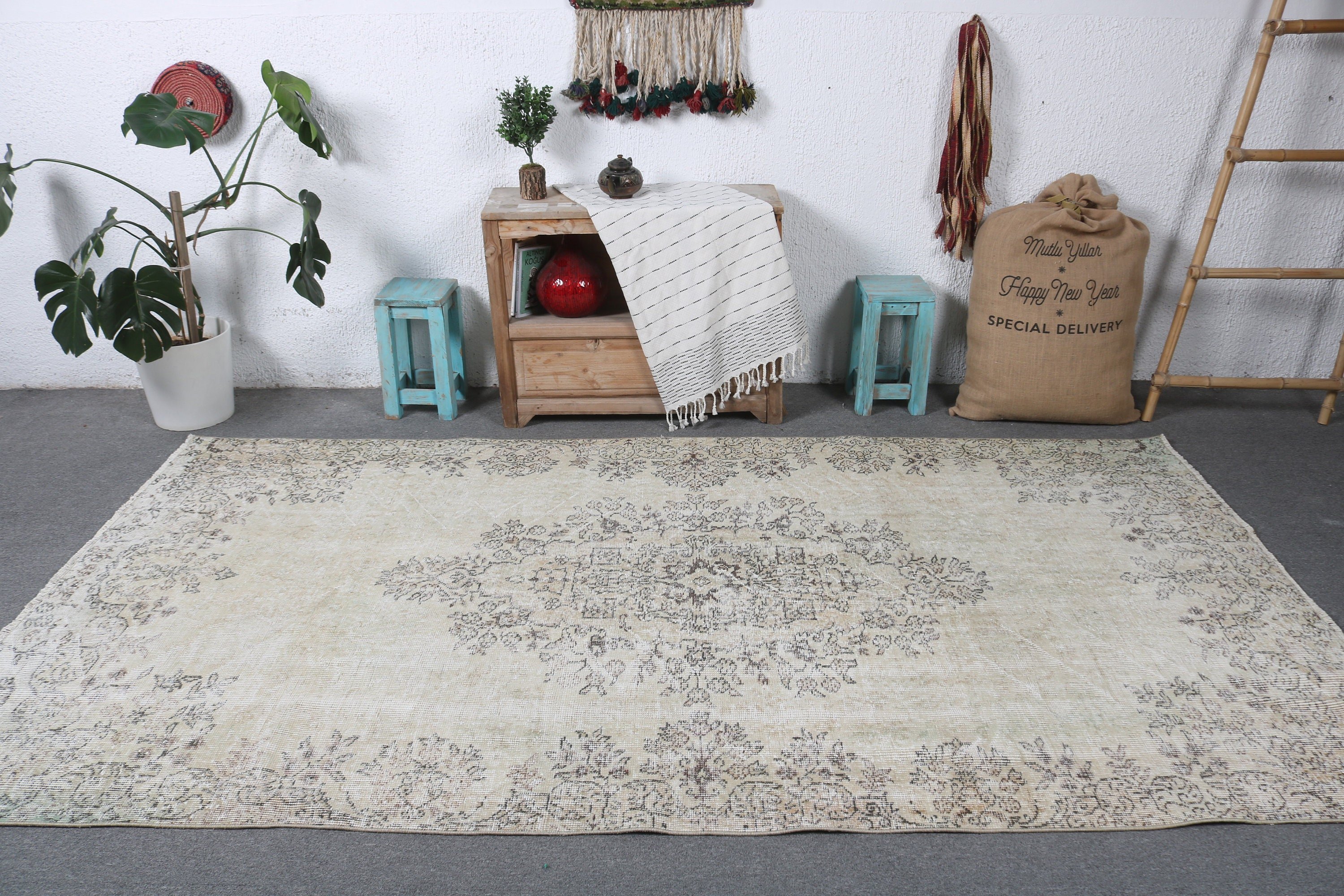 Vintage Halılar, Büyük Boho Halılar, Nötr Halı, 4,9x9,2 ft Büyük Halı, Bej Modern Halılar, Büyük Vintage Halılar, Antika Halı, Türk Halısı