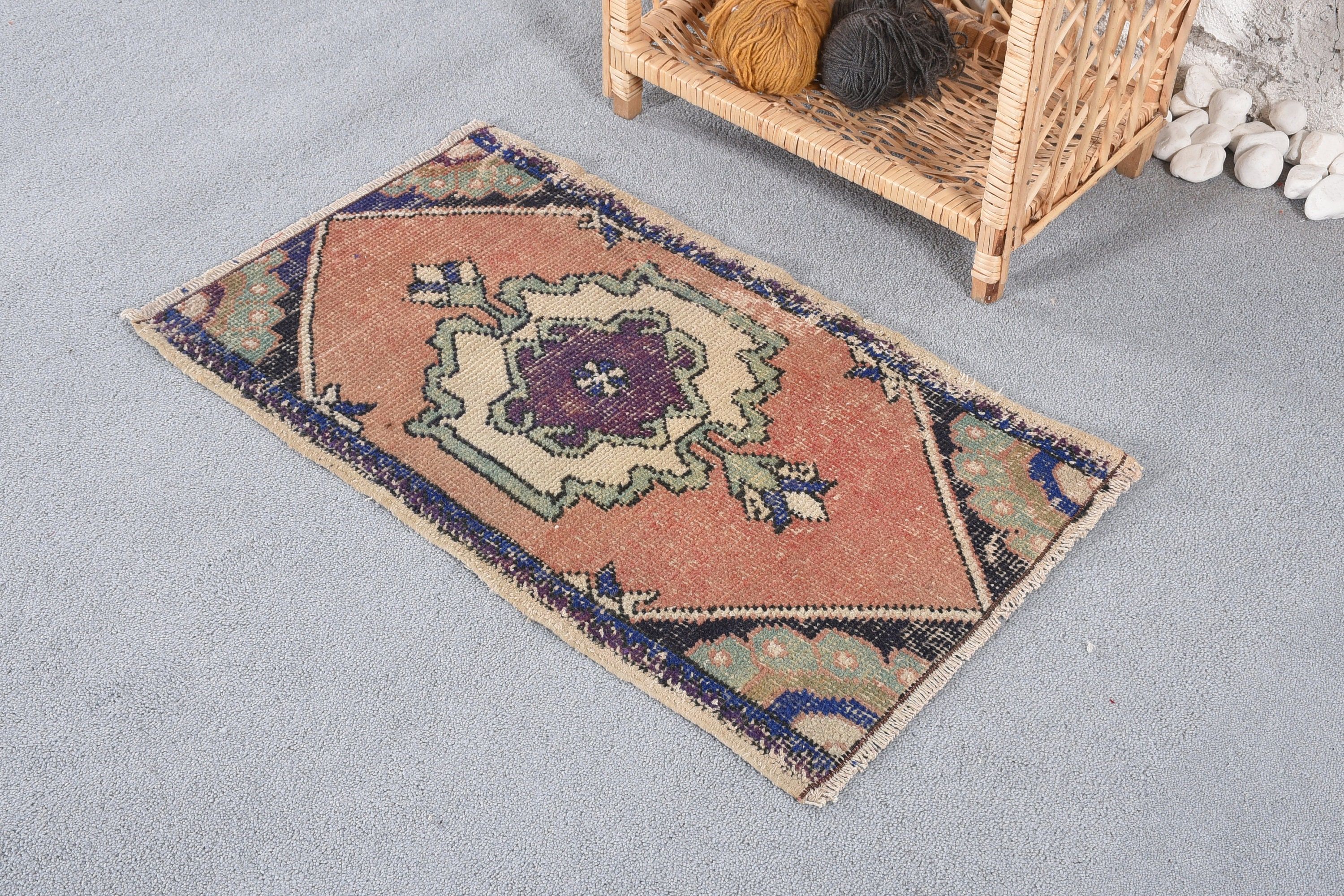 Turkish Rug, Bathroom Rug, Home Decor Rug, Door Mat Rug, Pastel Rugs, Kitchen Rug, 1.5x2.6 ft Small Rug, Brown Home Decor Rug, Vintage Rugs