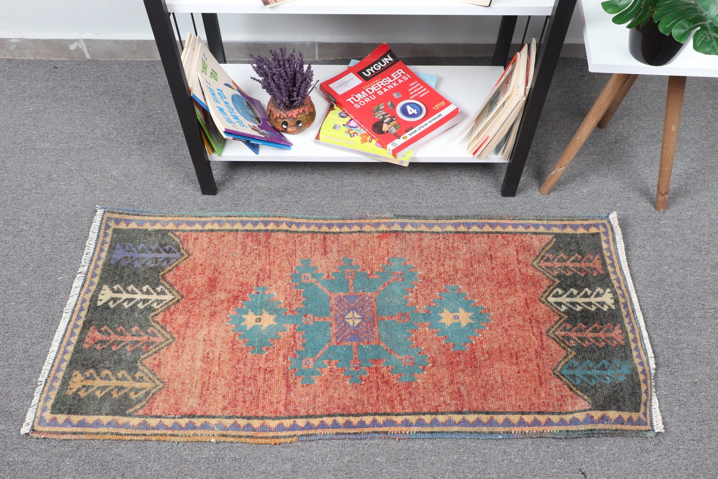 Orange Anatolian Rug, Turkish Rug, 1.7x3.7 ft Small Rug, Kitchen Rugs, Home Decor Rug, Vintage Rug, Car Mat Rug, Wall Hanging Rug, Old Rugs