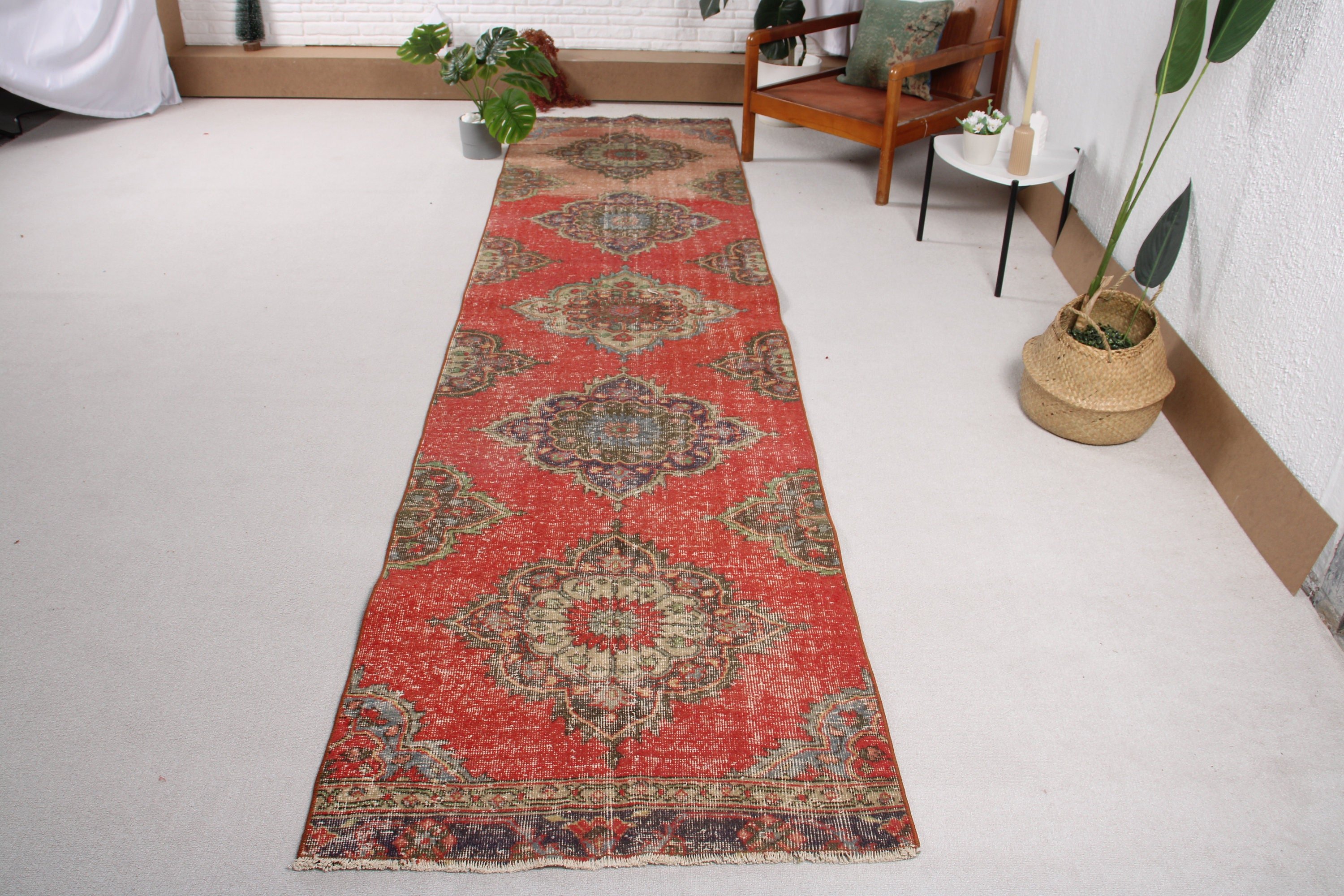 Long Runner Rug, Vintage Rugs, Hallway Rug, Turkish Rug, Outdoor Rugs, Red Modern Rug, Neutral Rugs, 3x12.2 ft Runner Rugs, Cool Rug