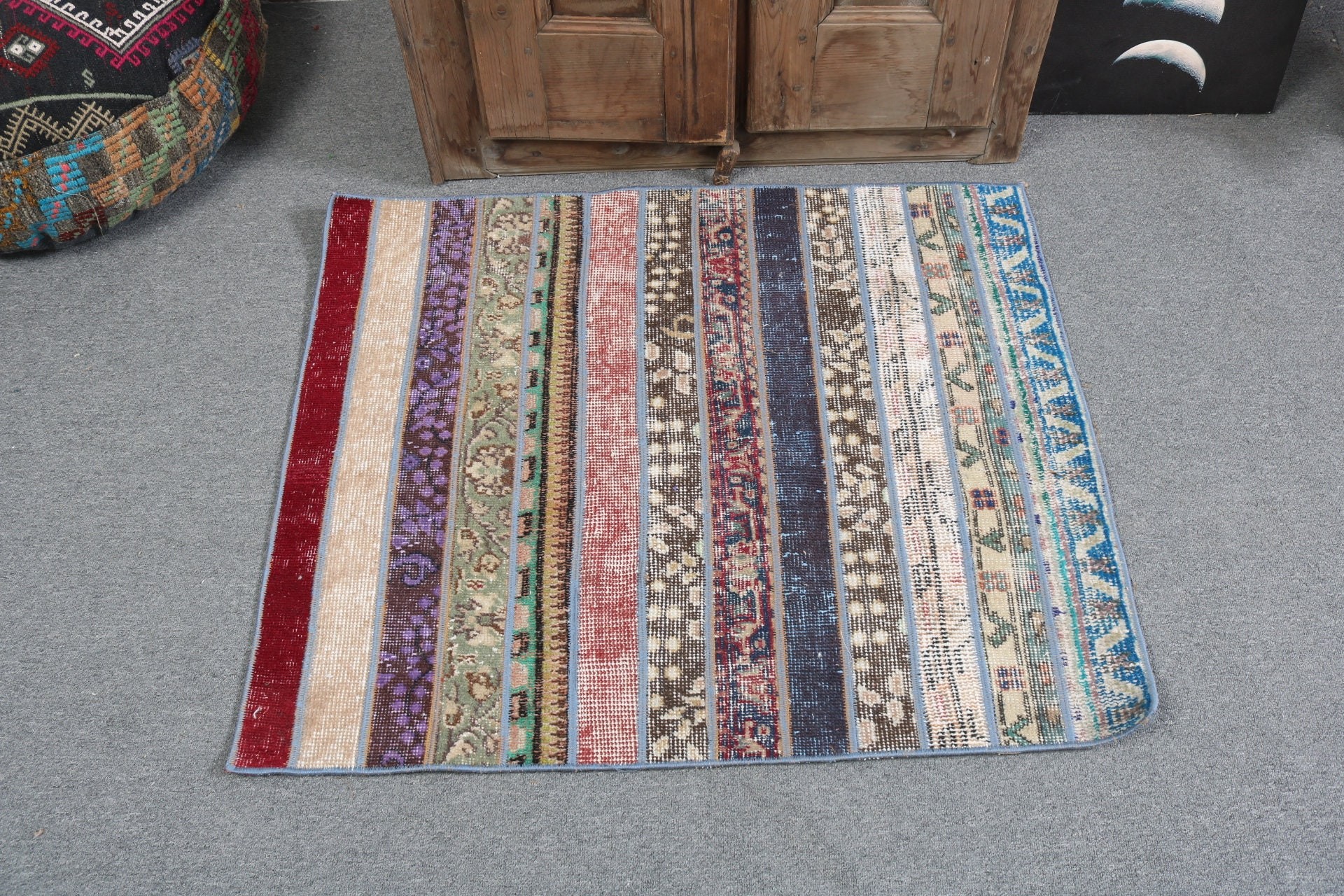 Vintage Rug, Turkish Rugs, Modern Rugs, Moroccan Rug, Small Area Rug, Rainbow Wool Rugs, Kitchen Rug, 2.8x3.3 ft Small Rugs, Office Rugs