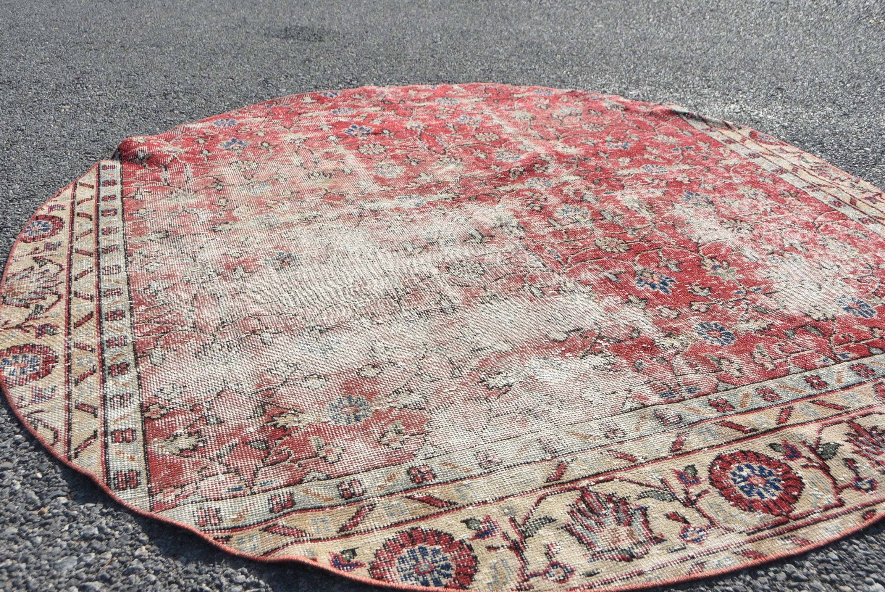 Turkish Rugs, 6.2x6.2 ft Area Rug, Nursery Rug, Old Rugs, Indoor Rug, Red Wool Rug, Rugs for Area, Moroccan Rug, Vintage Rug