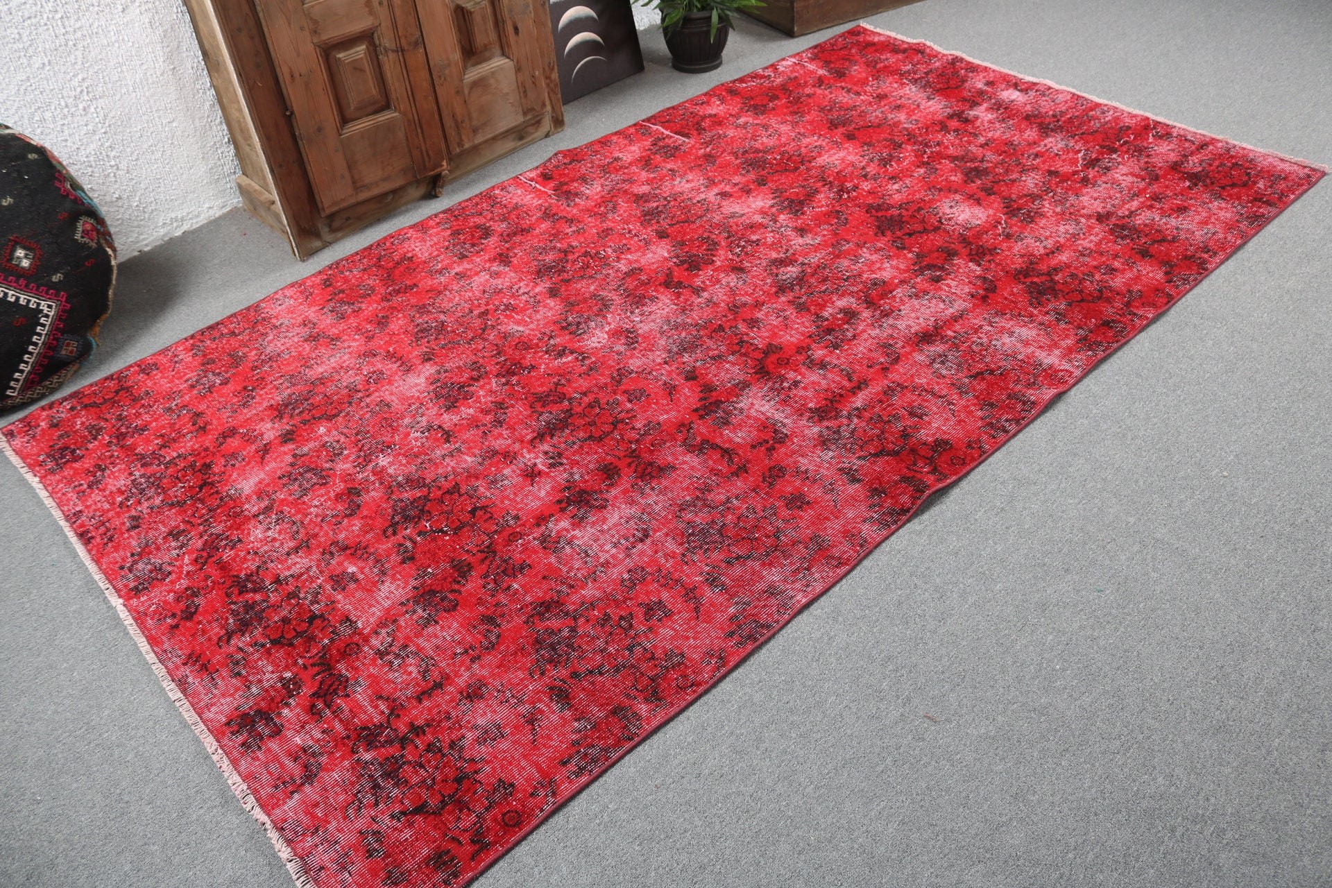 Handwoven Rug, Vintage Rug, Dining Room Rug, Red  5x8.9 ft Large Rug, Bedroom Rugs, Turkish Rugs, Large Oushak Rug, Boho Rugs