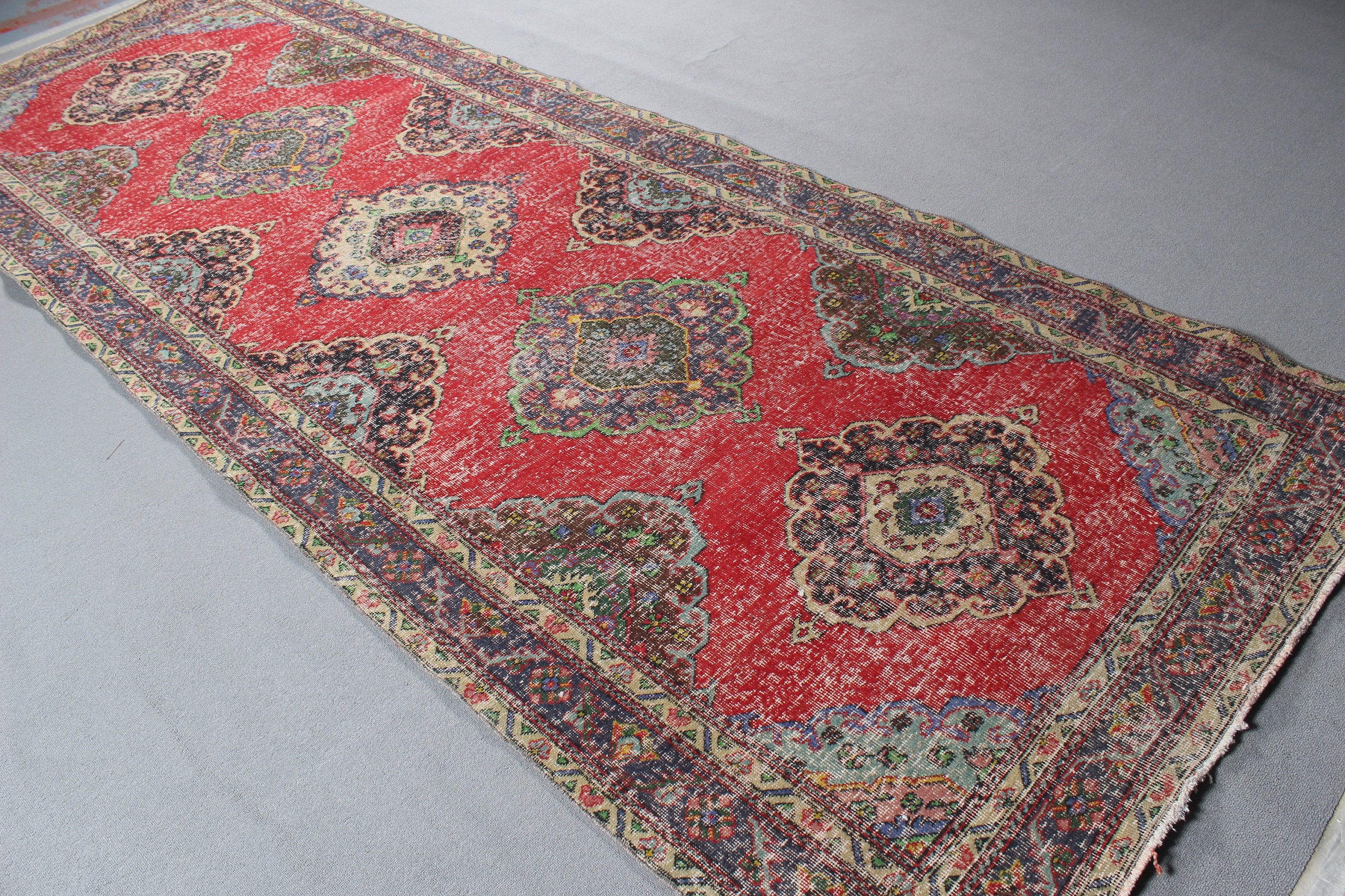 Red Bedroom Rug, Floor Rugs, 4.7x12.4 ft Runner Rug, Bedroom Rug, Kitchen Rugs, Oriental Rugs, Long Runner Rug, Turkish Rug, Vintage Rug