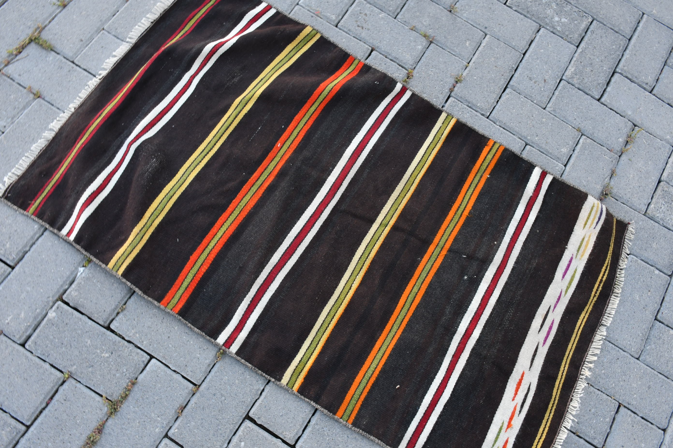 Kahverengi 2.2x3.3 ft Küçük Halı, Kilim, Anadolu Halıları, Çocuk Halıları, Araba Mat Halısı, Vintage Halılar, Türk Halıları