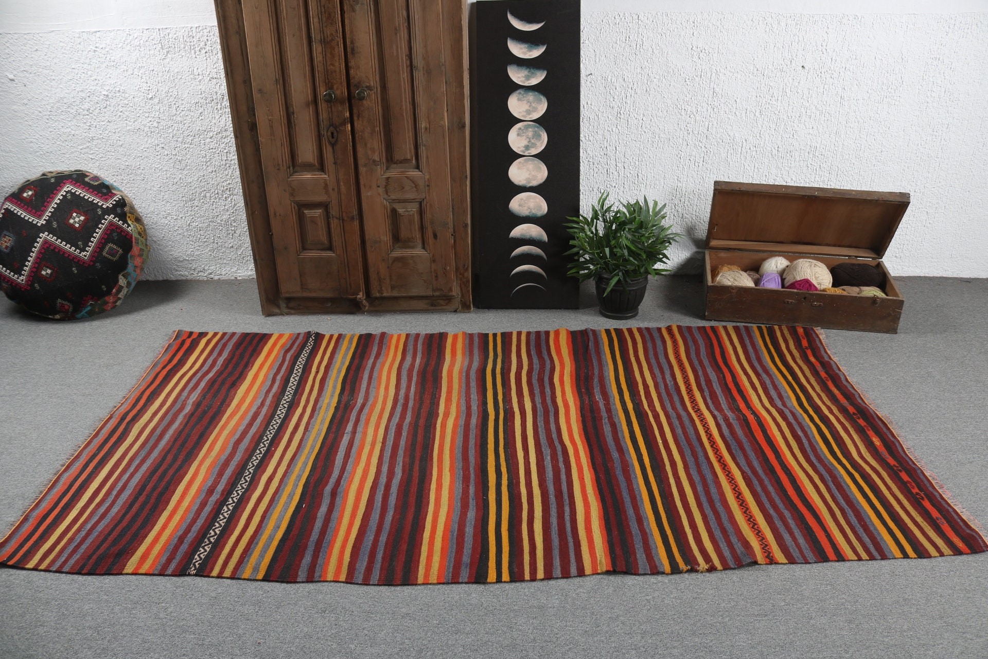 Oturma Odası Halıları, Mutfak Halıları, Vintage Halılar, El Dokuma Halılar, Türk Halıları, 4.3x8.1 ft Alan Halısı, Kilim, Siyah Yer Halısı, Yün Halı