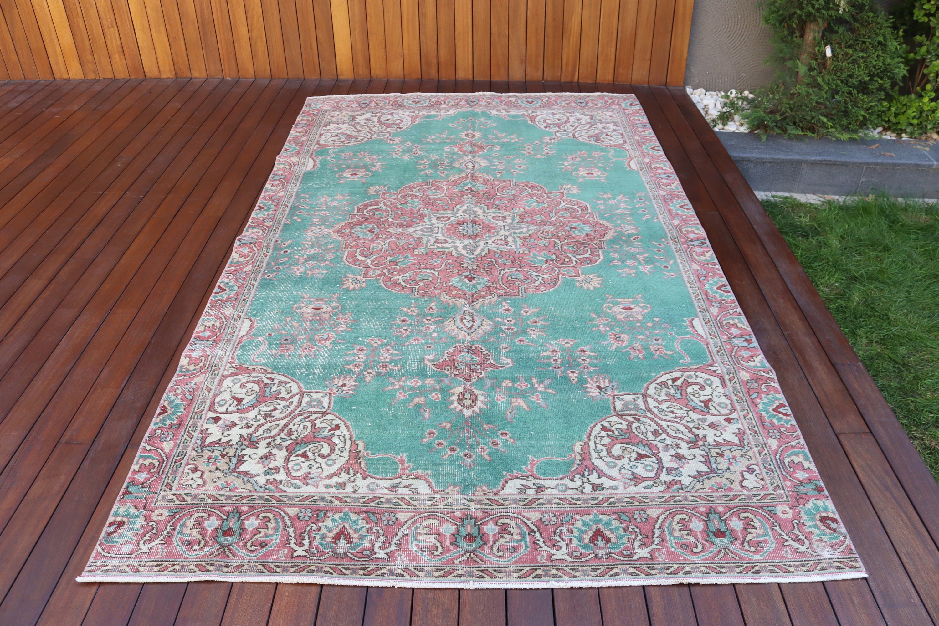 Düz Dokuma Halı, Büyük Vintage Halı, 5.5x9.5 ft Büyük Halılar, Vintage Halı, Yeşil Anadolu Halısı, Türk Halıları, Oturma Odası Halısı, Ev Dekor Halıları