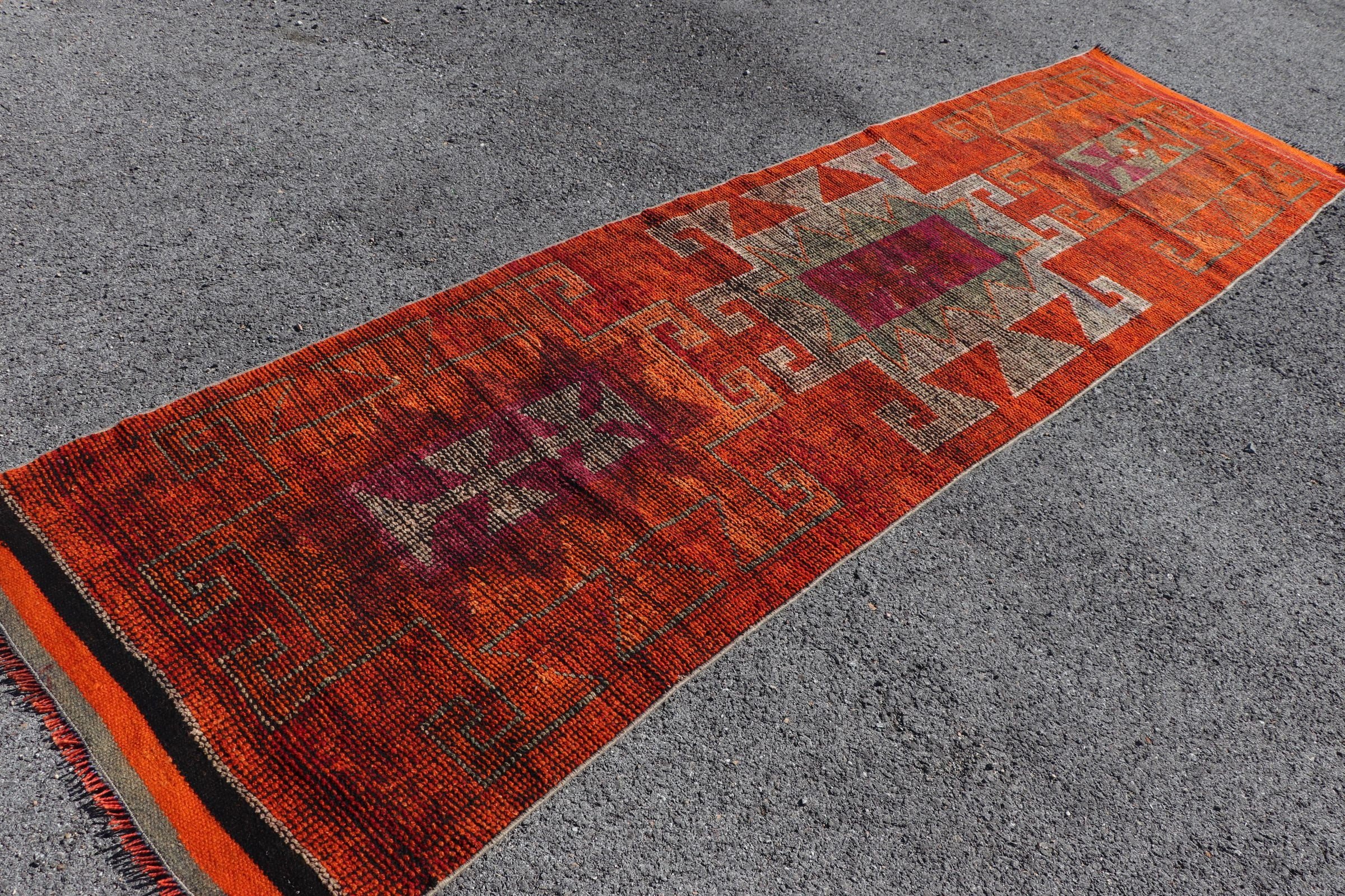 Oushak Rug, Hallway Rugs, Turkish Rugs, Vintage Rug, Moroccan Rug, Cute Rugs, Kitchen Rugs, 3.1x11.2 ft Runner Rug, Orange Antique Rugs