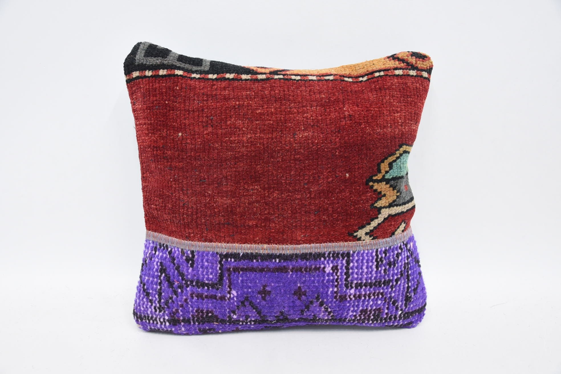 Vintage Pillow, Turkish Bench Cushion Case, 12"x12" Red Cushion, Car Pillow, Interior Designer Pillow, Vintage Kilim Pillow
