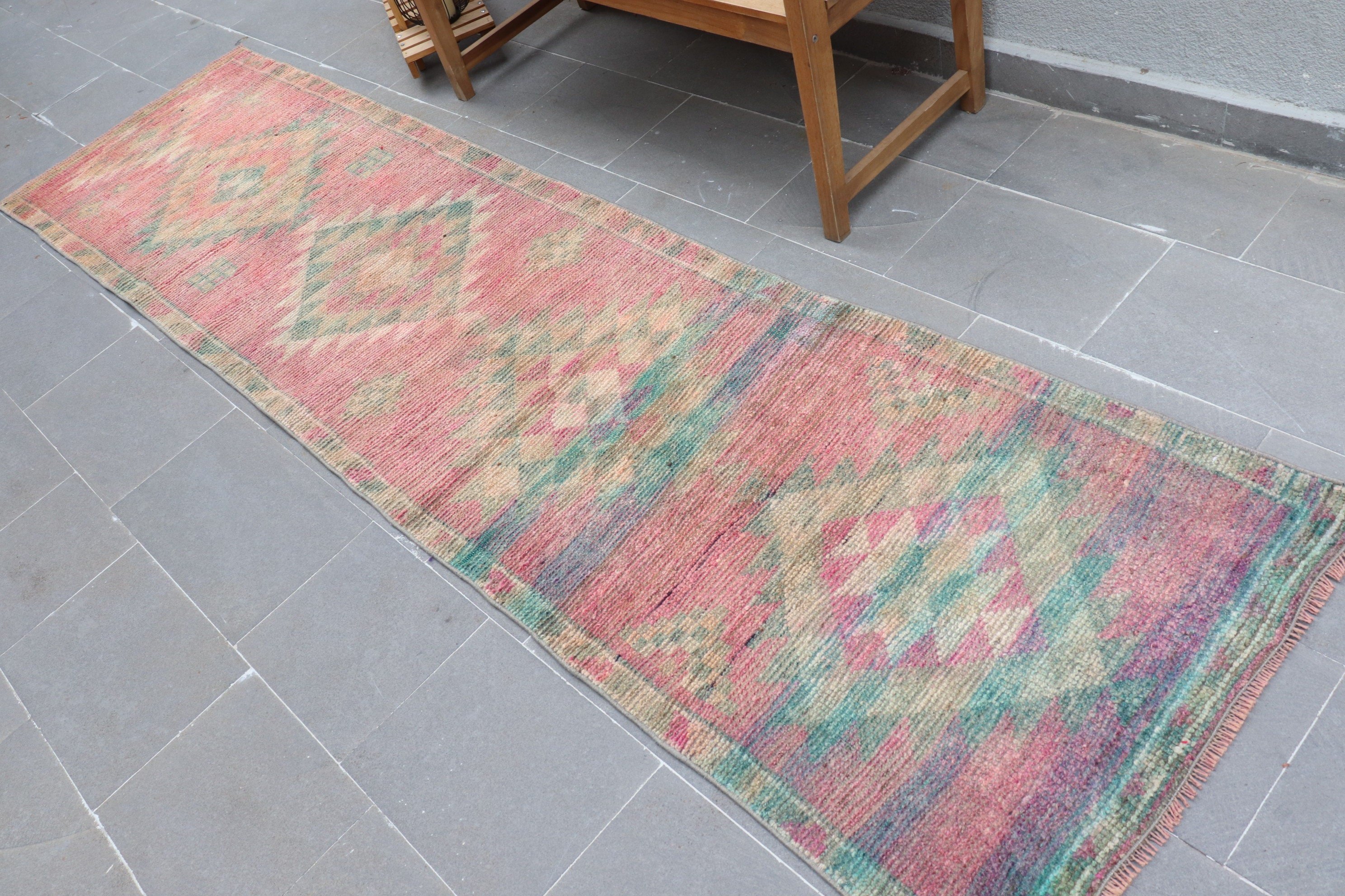 Orange  2.8x10.5 ft Runner Rug, Oriental Rug, Vintage Rug, Corridor Rug, Stair Rug, Abstract Rugs, Turkish Rug, Kitchen Rug
