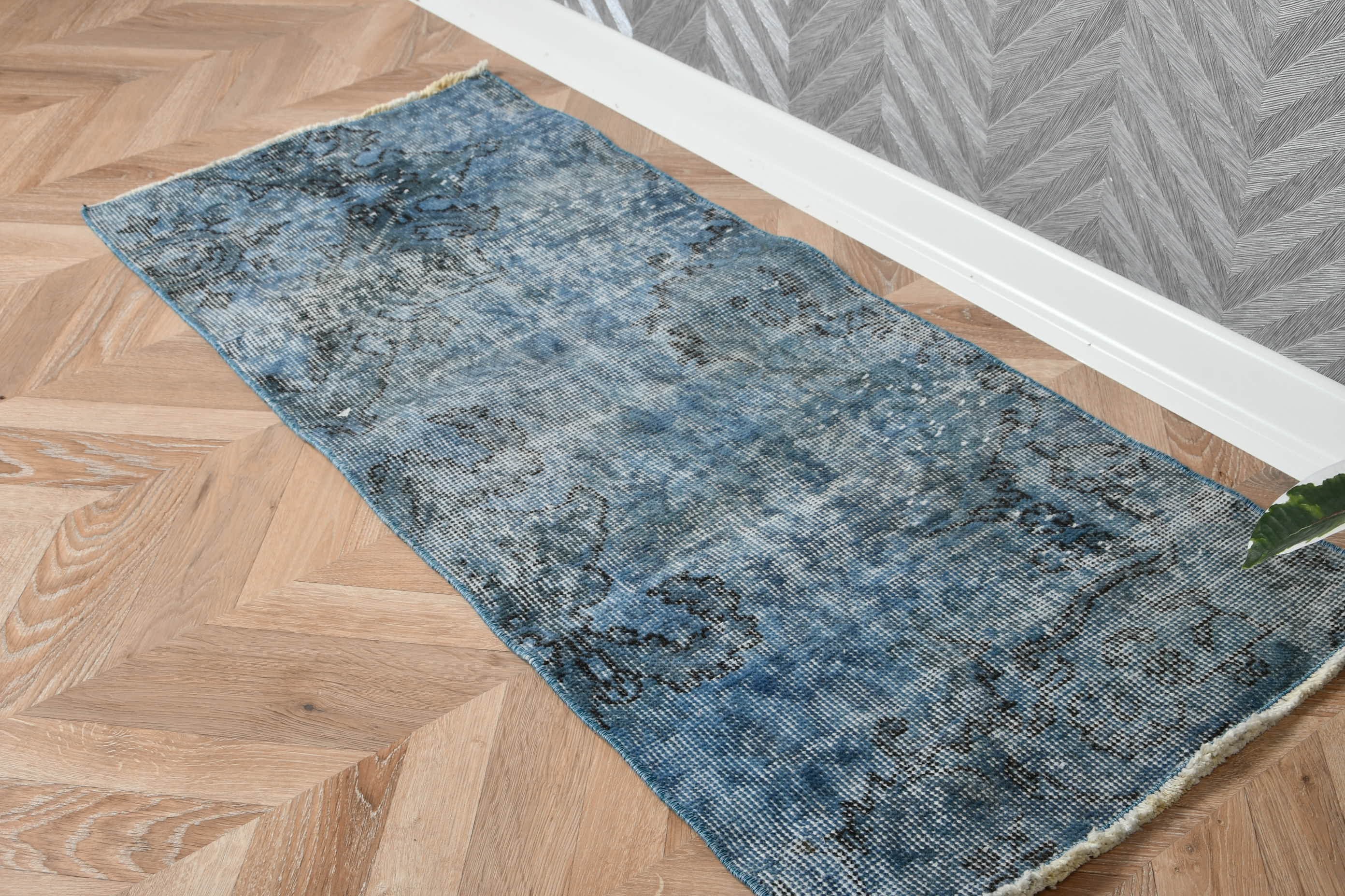 Turkish Rug, Blue Kitchen Rug, Door Mat Rug, Cool Rugs, Rugs for Bathroom, Entry Rug, Old Rug, Vintage Rug, 1.7x4 ft Small Rug, Oushak Rugs