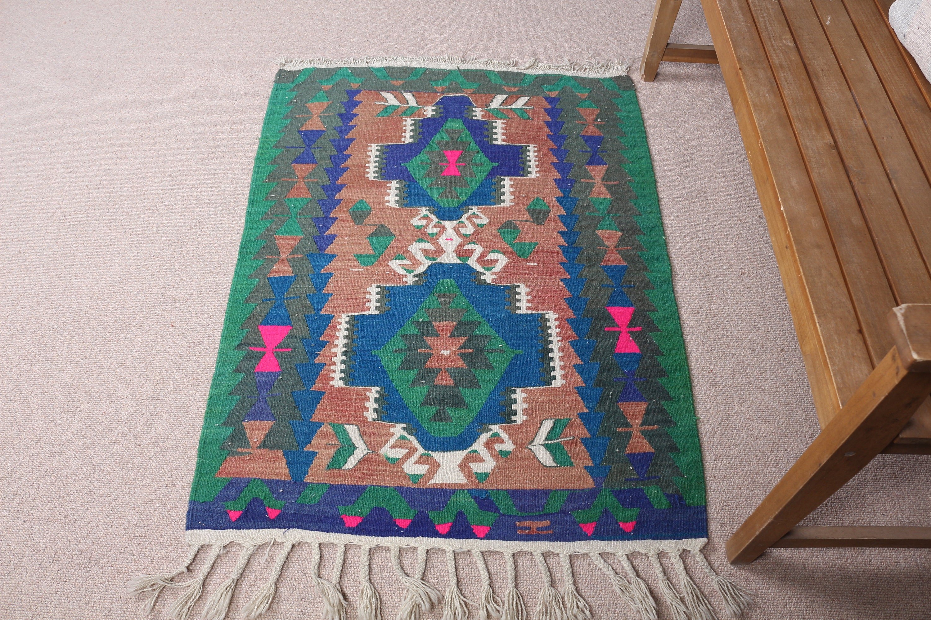 2.9x4 ft Küçük Halı, Yer Halısı, Ofis Halısı, Yatak Odası Halısı, Banyo Halısı, Araba Paspas Halısı, Yeşil Ev Dekor Halısı, Türk Halıları, Kilim, Vintage Halı