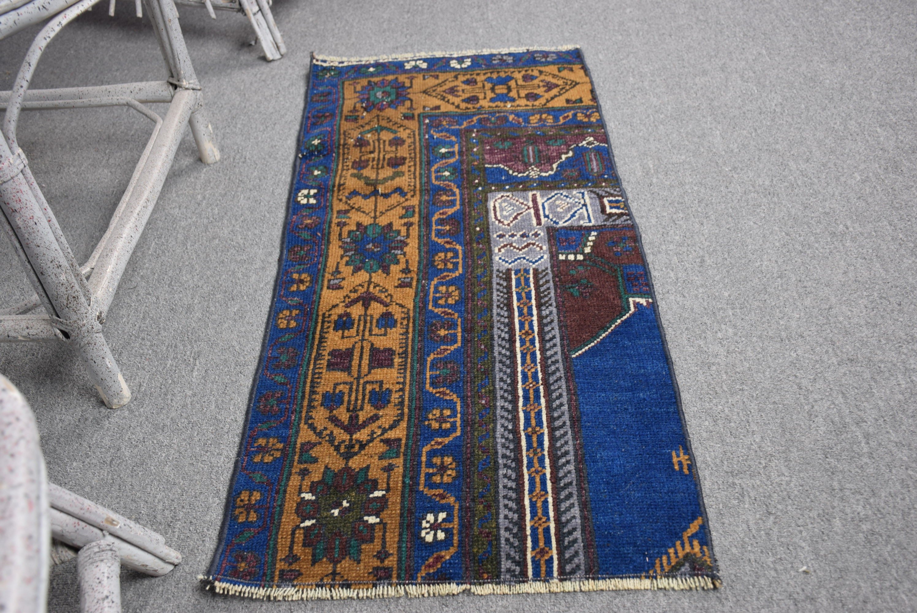 Moroccan Rug, Vintage Rug, 1.5x3.2 ft Small Rugs, Bath Rug, Turkish Rug, Blue Wool Rugs, Nursery Rug, Kitchen Rug, Rugs for Bathroom