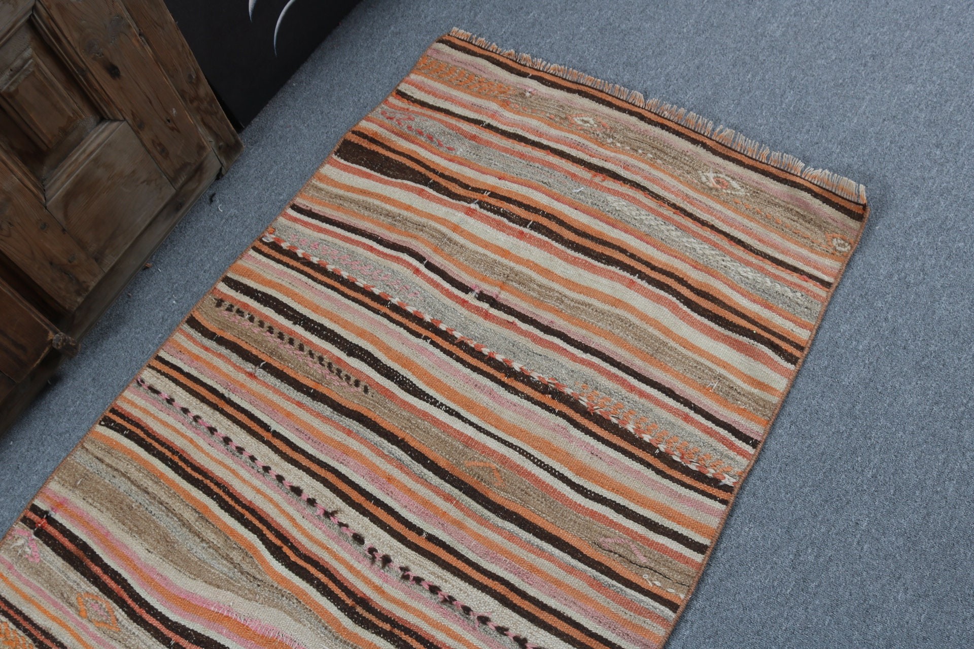 2.8x4.9 ft Small Rugs, Kilim, Bedroom Rugs, Turkish Rug, Geometric Rug, Vintage Rug, Brown Neutral Rug, Statement Rug, Entry Rugs