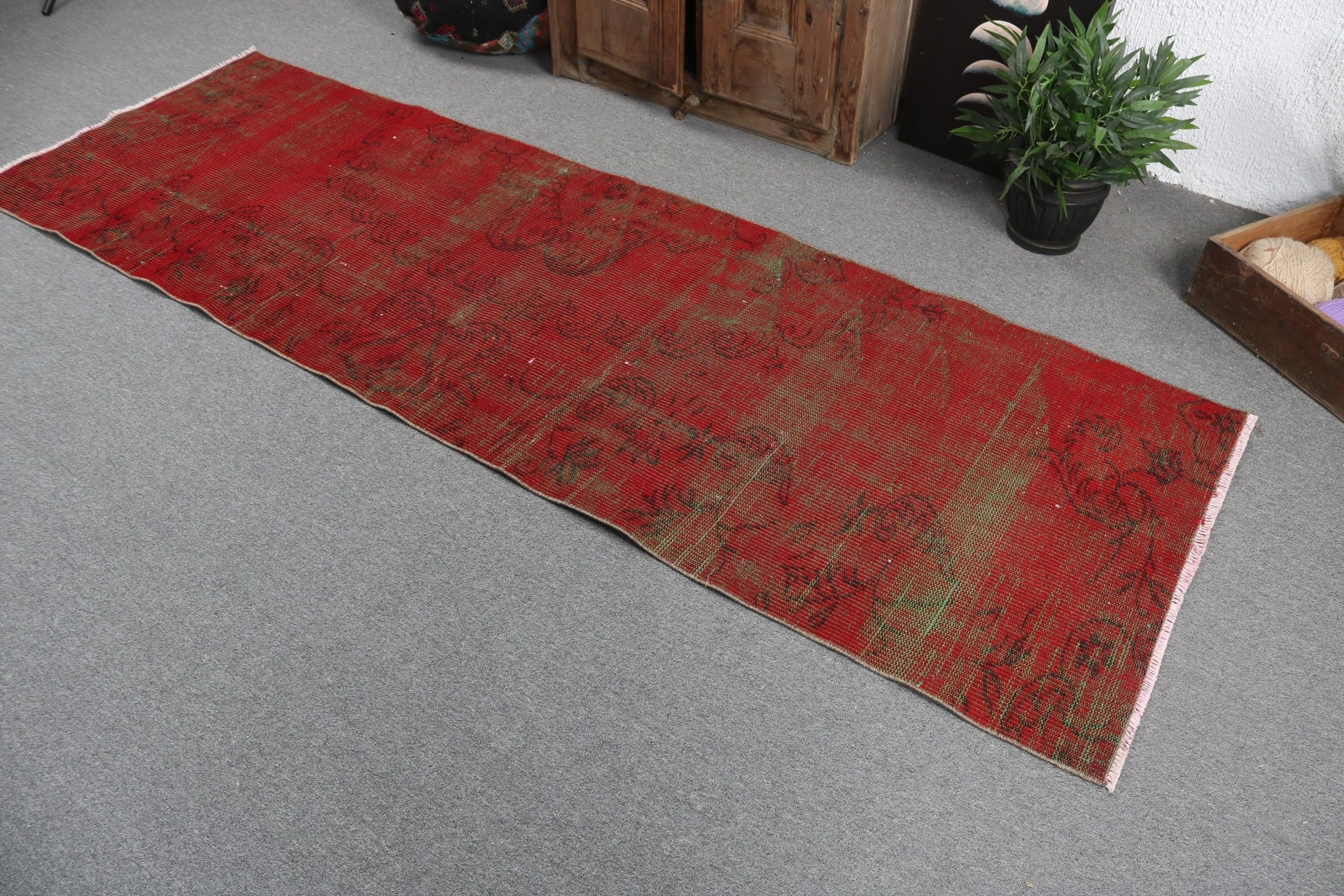 Vintage Rug, Handmade Rug, Kitchen Rugs, Long Runner Rug, 2.8x8.7 ft Runner Rug, Turkish Rug, Antique Rug, Red Floor Rug, Rugs for Hallway