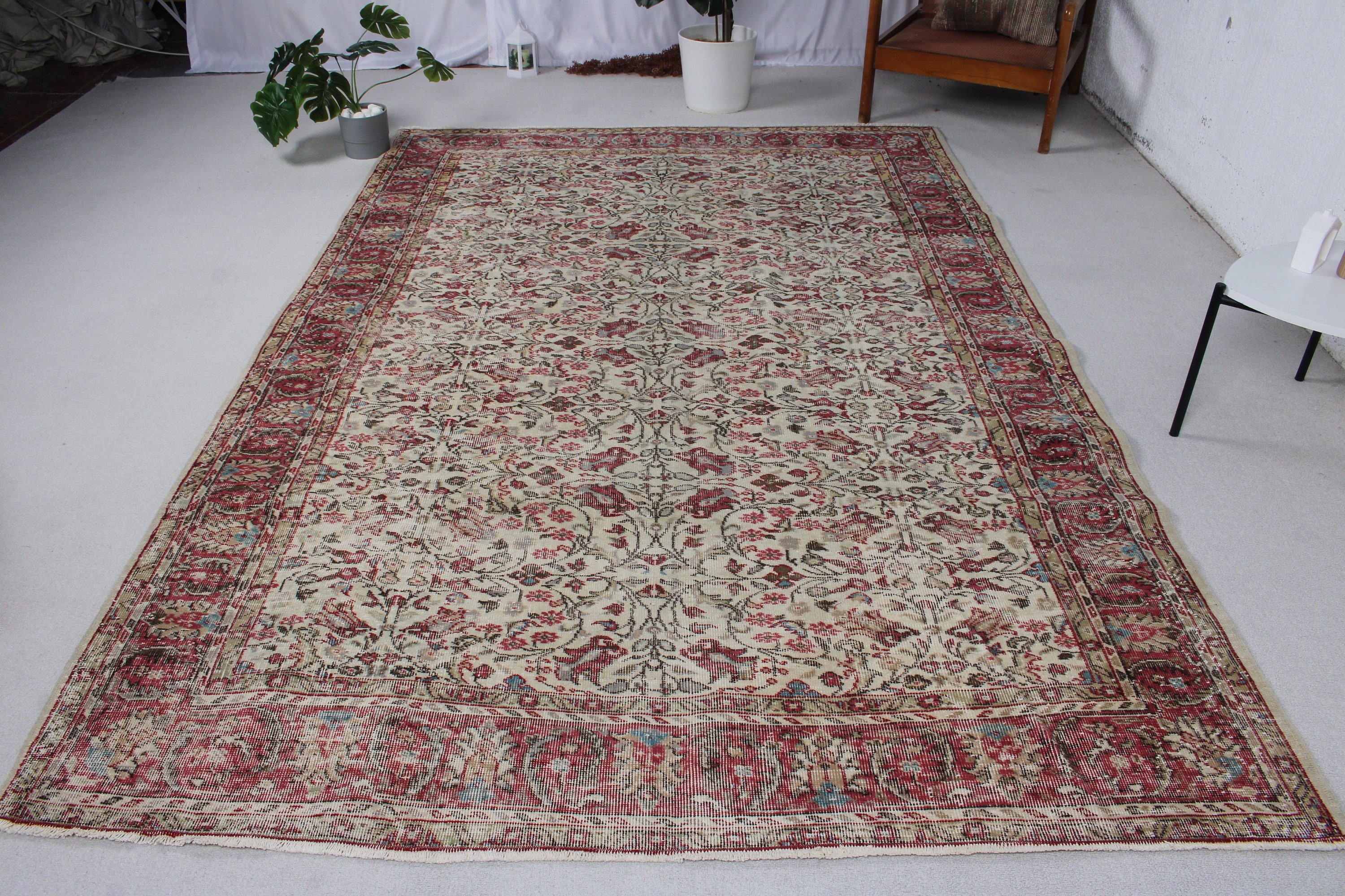 Oturma Odası Halıları, 5.7x9.4 ft Büyük Halı, Anadolu Halıları, Büyük Vintage Halı, Bej Lüks Halılar, Vintage Halılar, Oushak Halısı, Türk Halısı